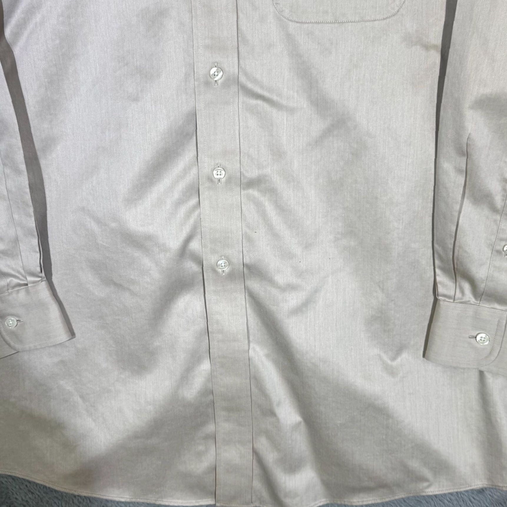 Vintage Gold Label Dress Shirt 16/34 Tan 100% Cotton Fitted Career Formal Men Regular Long Sleeve Button Cuffs Chest 48" Vintage No Iron Modern Pattern Solid Size 42R - 6 Thumbnail