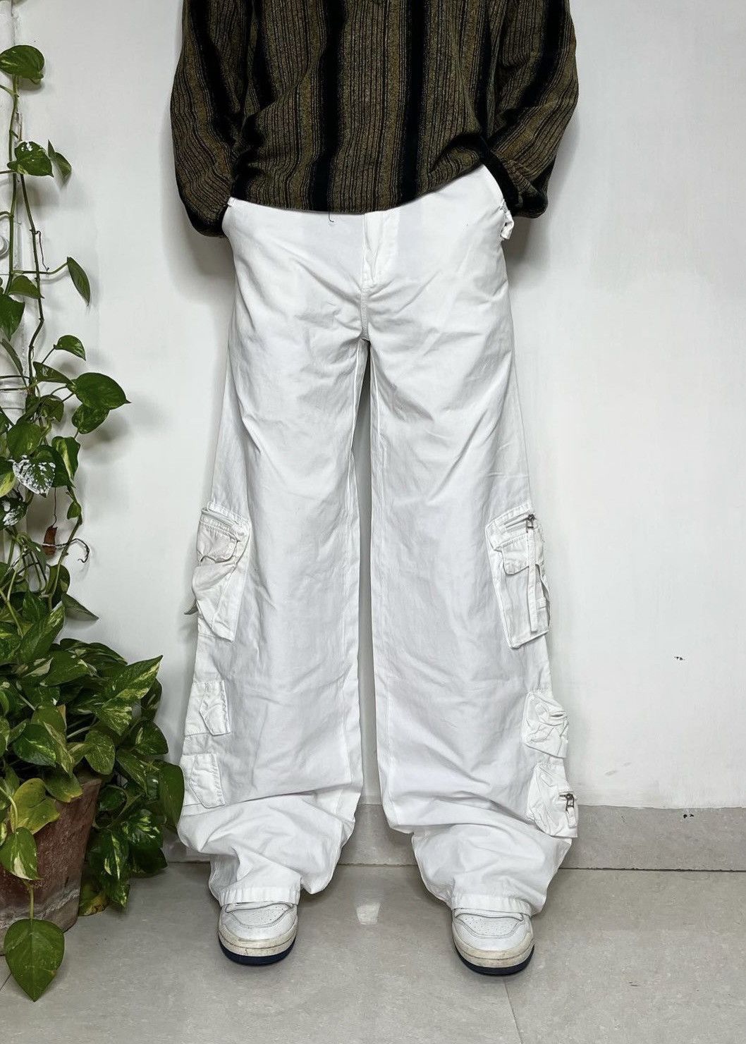 image of Archival Clothing x Junya Watanabe Vintage Multipocket Flare Bondage Cargo Pants in White (Size 31)