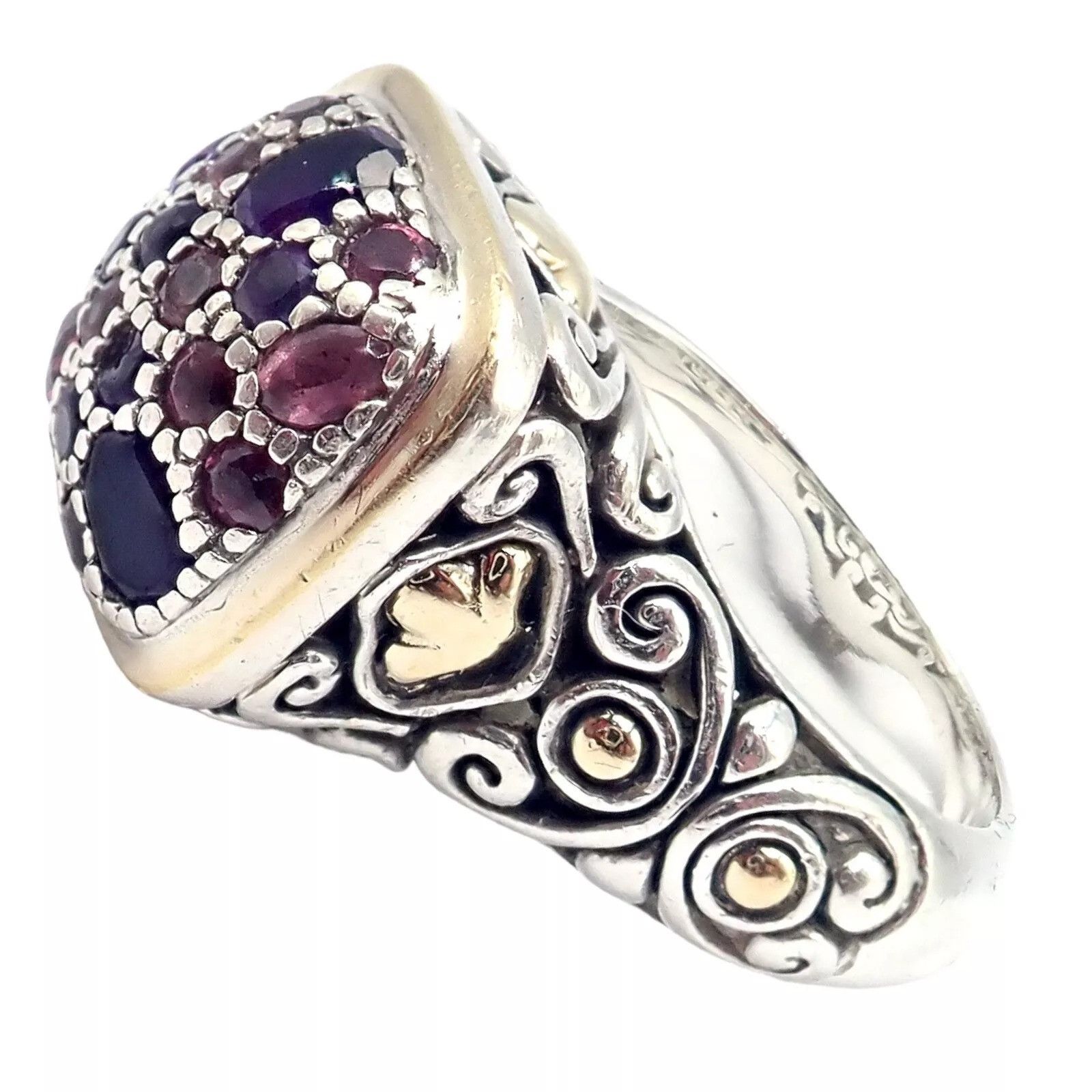 John Hardy Silver 18k Yellow Gold Lava Fire Amethyst Tourmaline Ring Size ONE SIZE - 3 Thumbnail