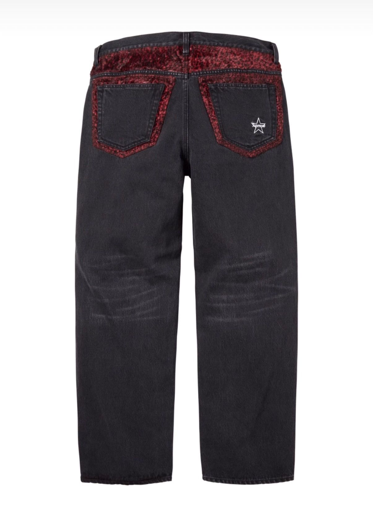 Supreme leopard Faux fur loose fit jean (washed black) (30)