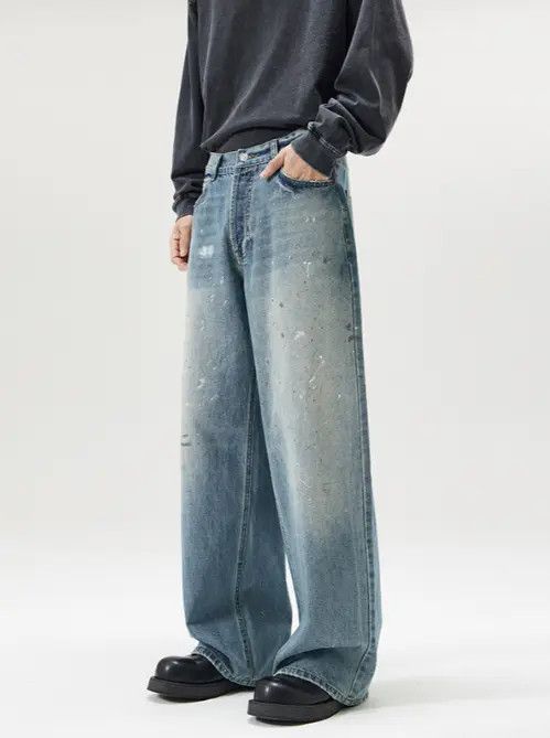 VIBE Vintage washed ink-splashed distressed straight jeans Size US 32 / EU 48 - 6 Thumbnail