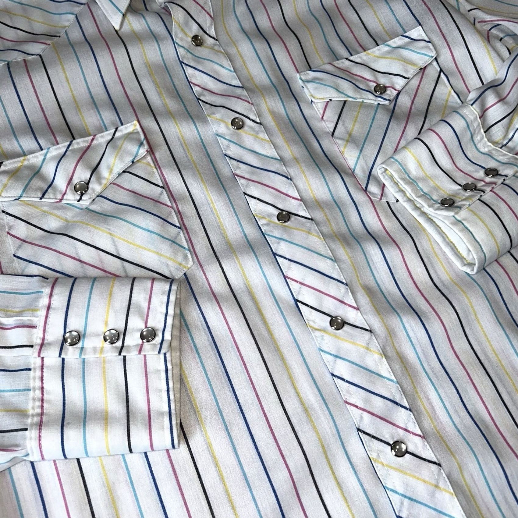 Wrangler VINTAGE Wrangler Brushpopper Pearl Snap Striped Shirt Long Sleeve Men’s 16.5-35 White Cowhide? Size US L / EU 52-54 / 3 - 2 Thumbnail
