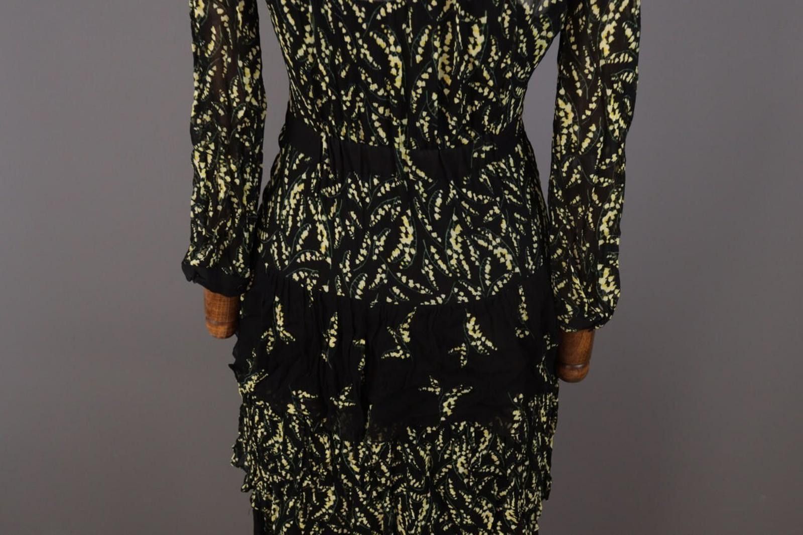 Wilkes Bashford BA&SH Lady Dress Black Floral Ruffle Blouson Dress Size 1 Size M / US 6-8 / IT 42-44 - 12 Thumbnail