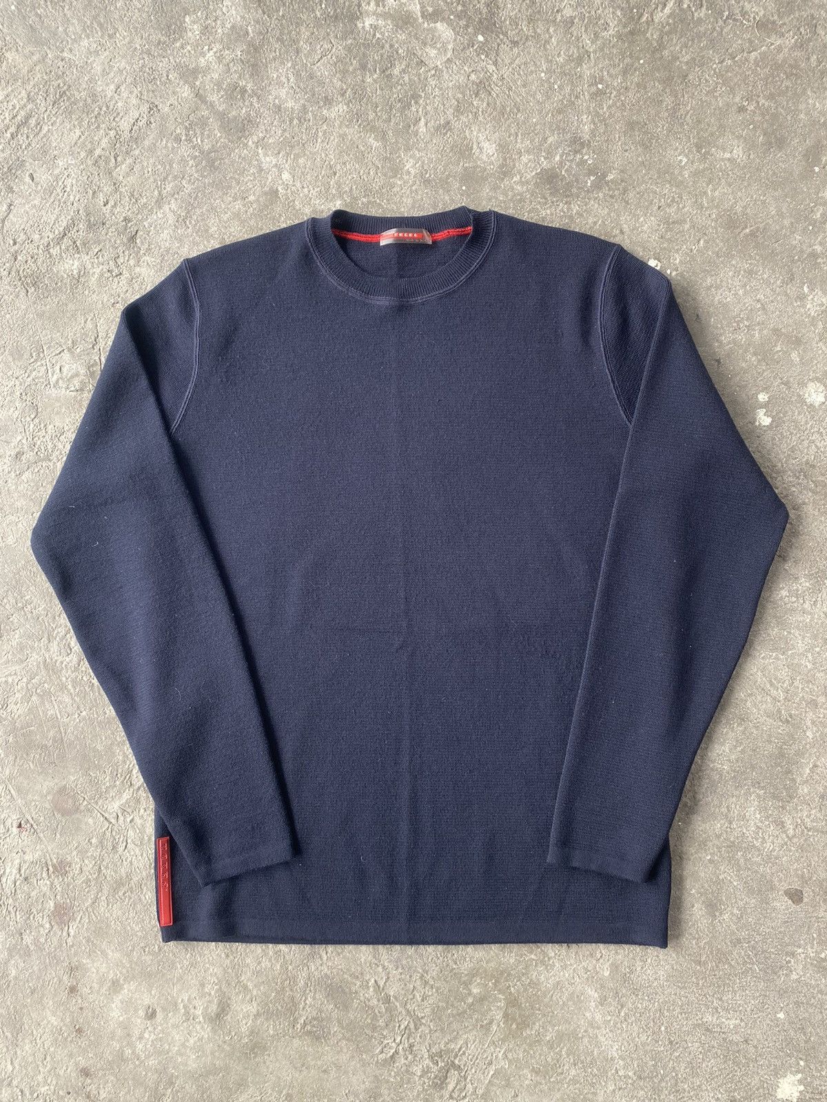 Prada Navy Blue Wool Sweater Red Tab