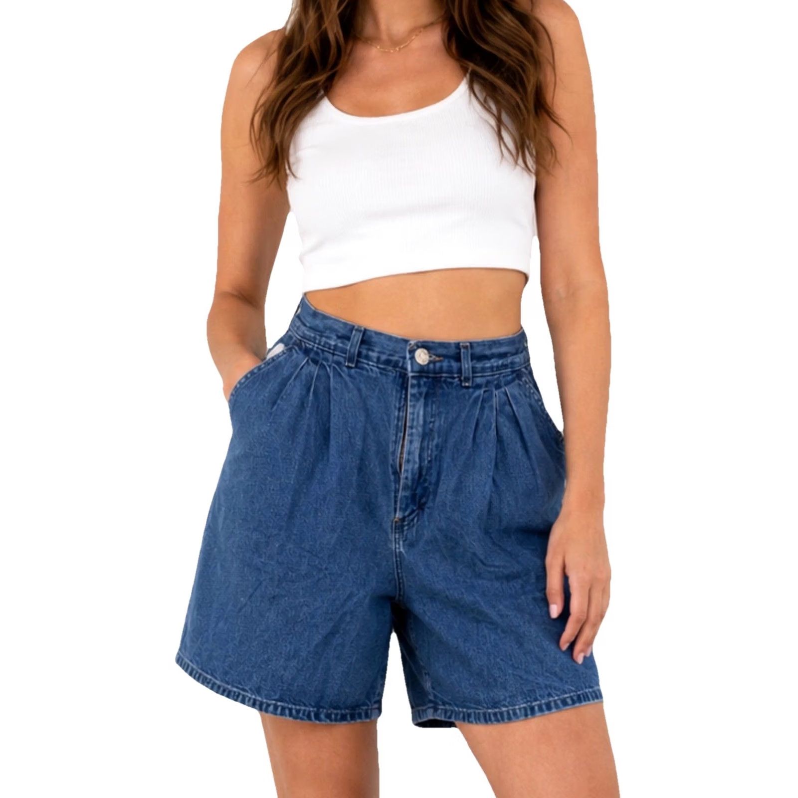 Calvin Klein VINTAGE Calvin Klein Denim Mom Shorts Womens 11/30 High Rise Pleated USA 90s Classic Size 32" / US 10 / IT 46 - 2 Thumbnail