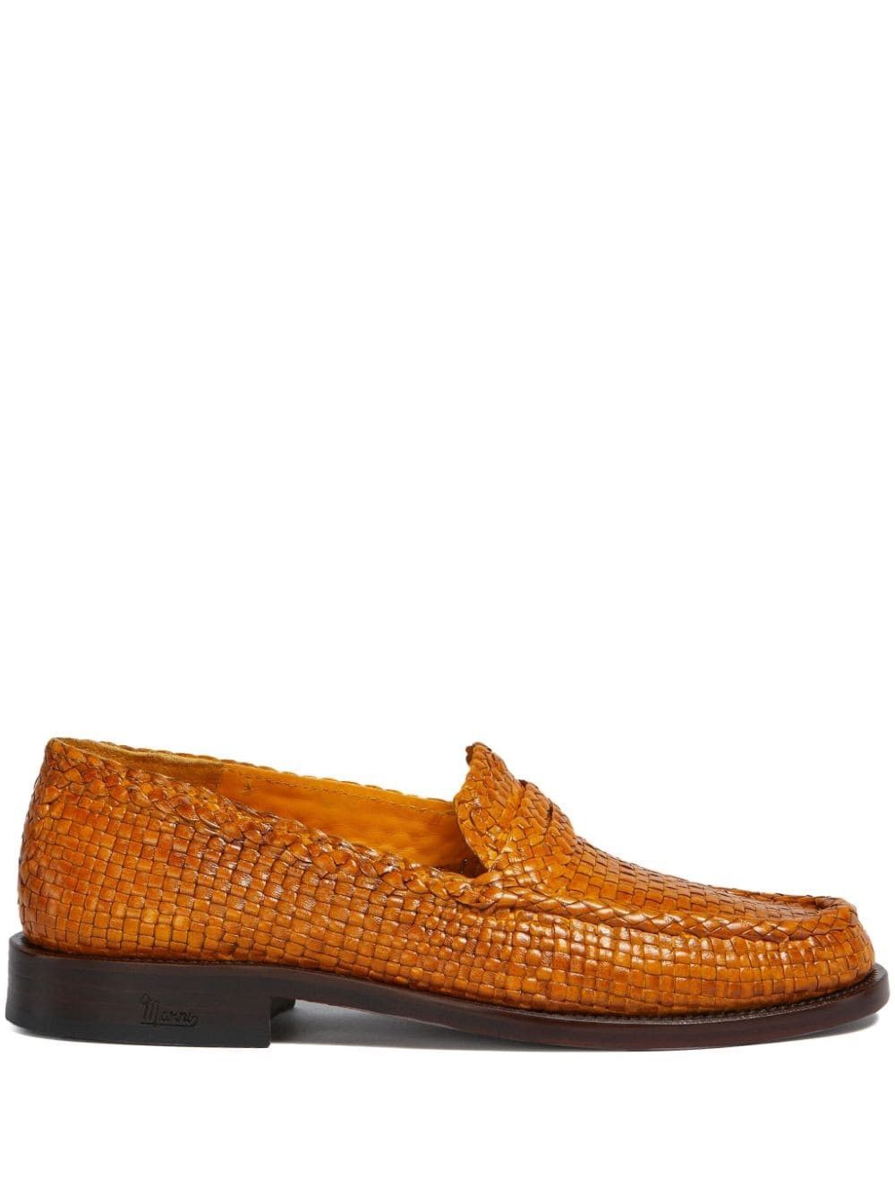 o1w1db10325 Interwoven Design Leather Loafer in Burnt Orange