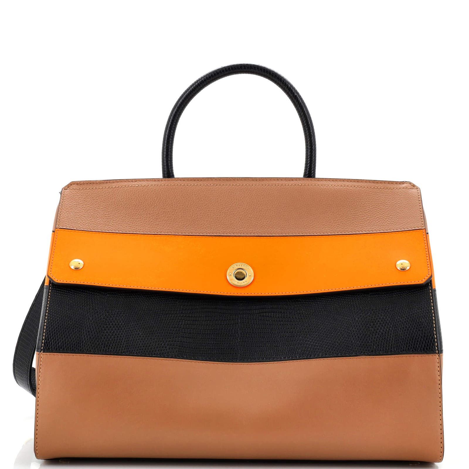 image of Burberry Panelled Title Top Handle Bag Leather With Embossed Leather in Black, Women's