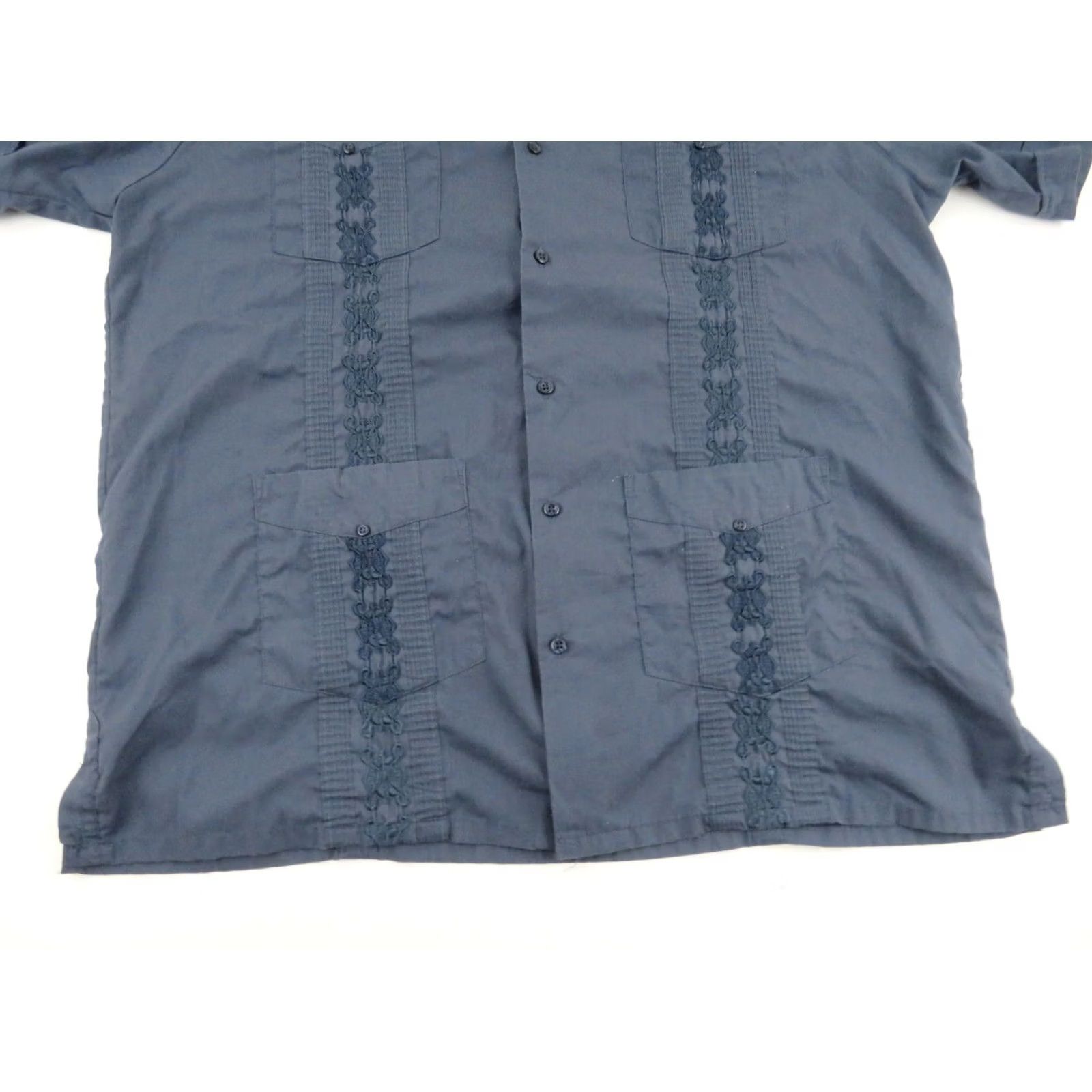 Omega VINTAGE Blue Embroidered Shirt Mens XL 80s Guayabera Aztec Camp Size 46R - 5 Thumbnail