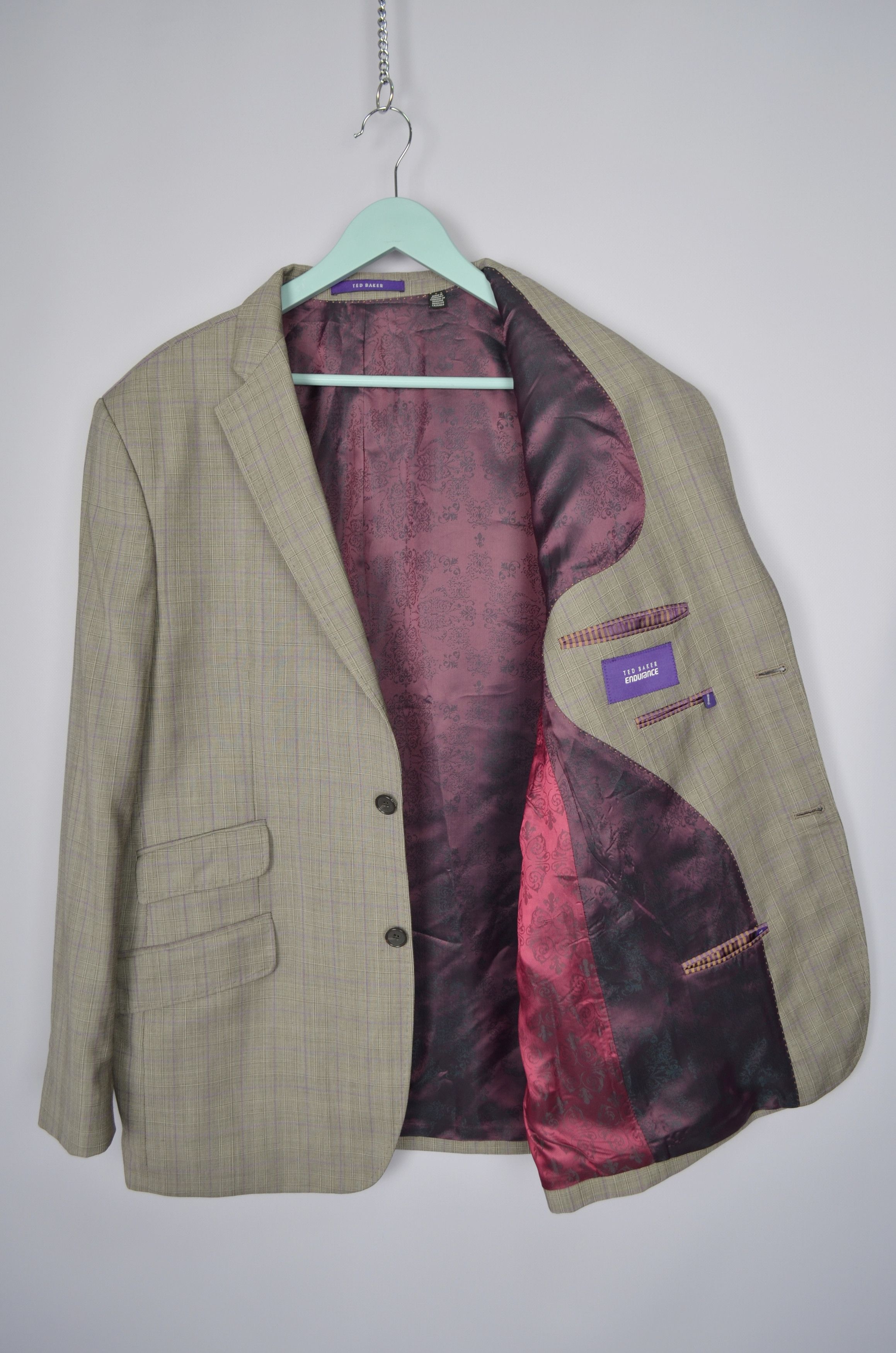 Designer × Ted Baker Ted Baker Endurance Striped Violet 3 Piece Wool Suit US 42 Size 42R - 20 Thumbnail