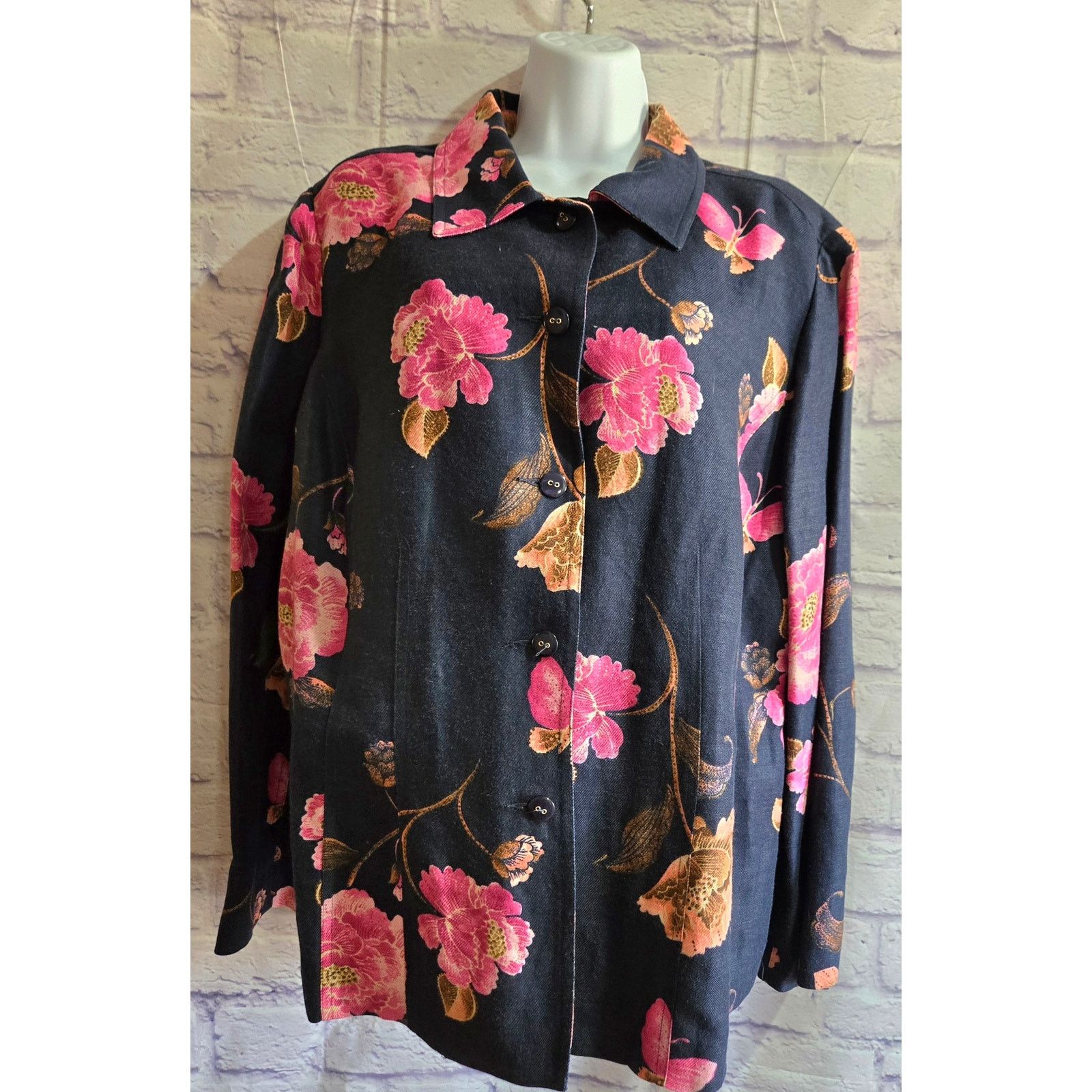 Other Emma James Dark Blue Pink Floral Button Up Shirt 16W Plus Size XXL / US 16-18 / IT 52-54 - 1 Thumbnail