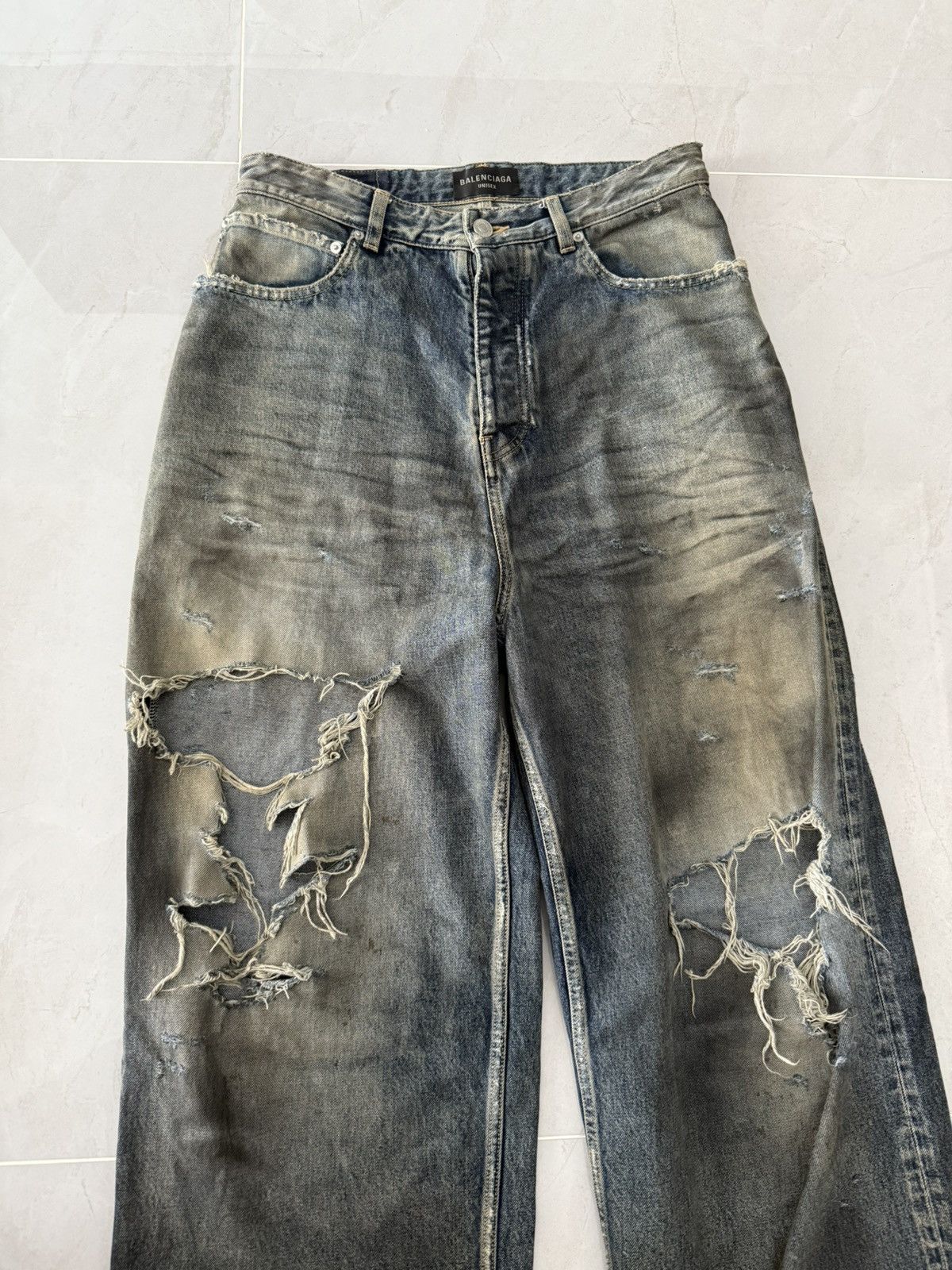 Balenciaga *RARE* Balenciaga SS23 Mud Oil Spilled Denim Baggy Version Size US 30 / EU 46 - 3 Thumbnail