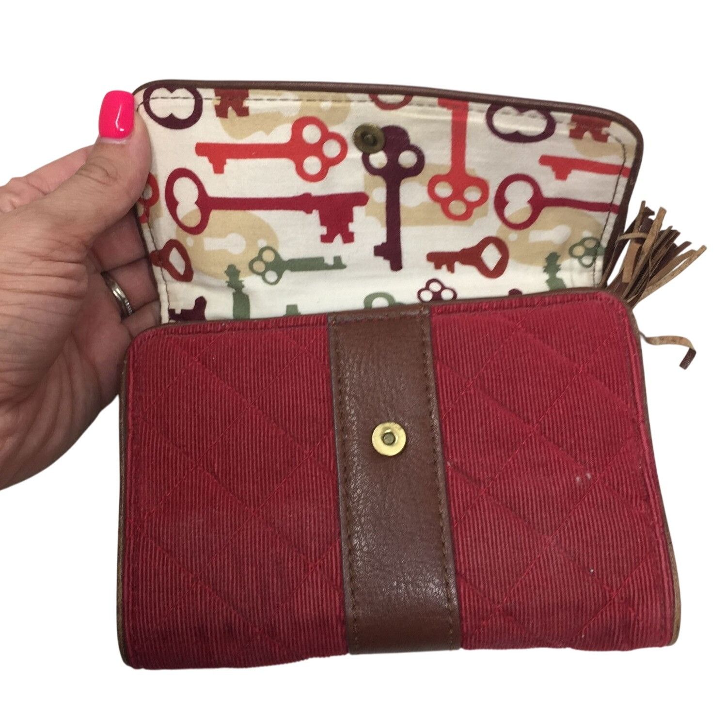 Vera Bradley Vintage Vera Bradley Red Corduroy and Brown Leather Wallet Size ONE SIZE - 3 Thumbnail