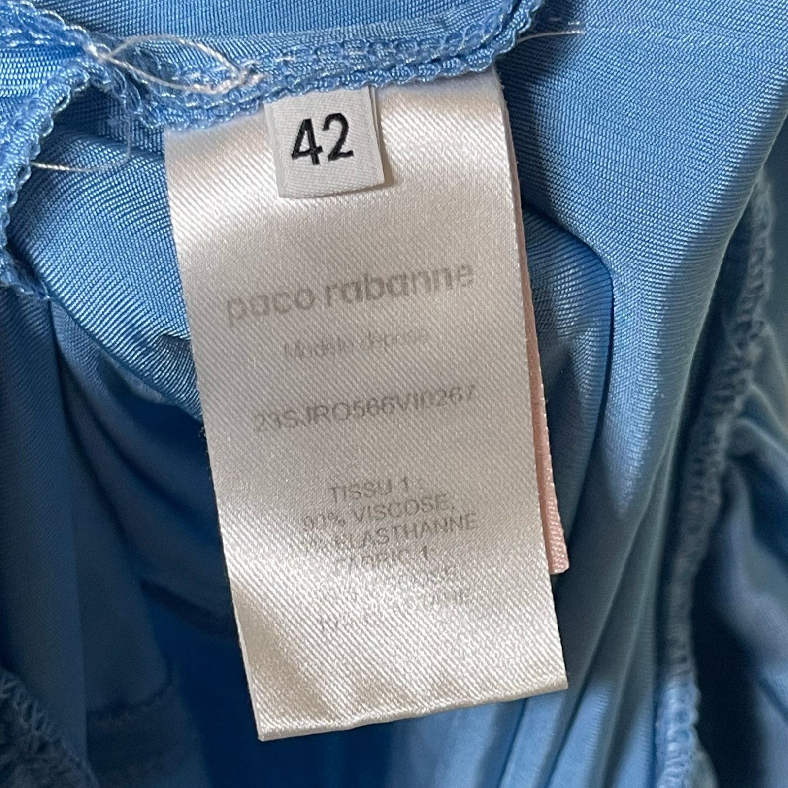 Paco Rabanne Paco Rabanne Blue Metallic Puff Sleeve Ruffle Hem Mini Dress Size L / US 10 / IT 46 - 10 Thumbnail