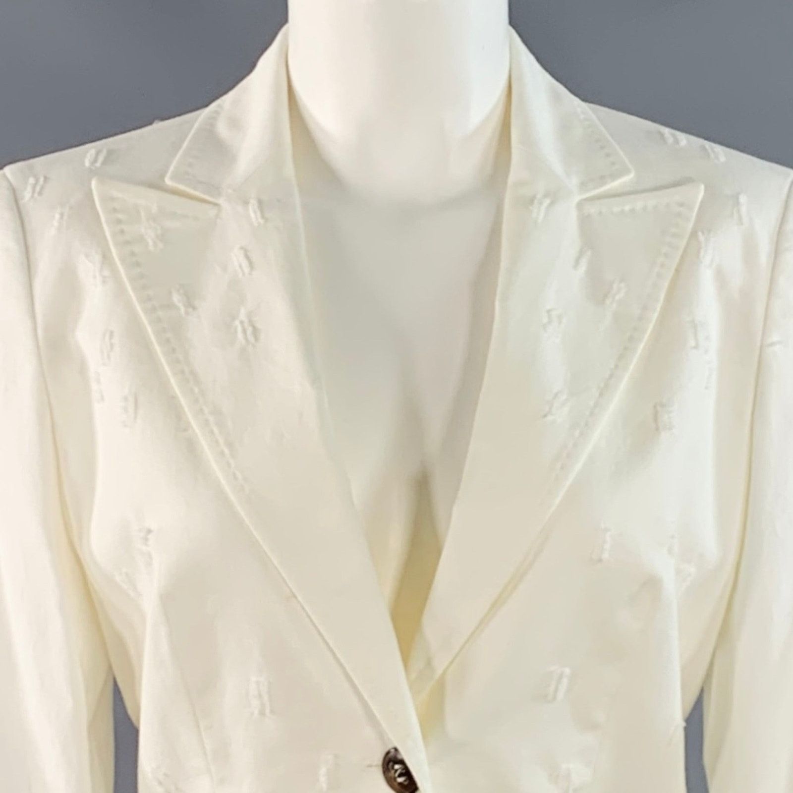 Escada S White Cotton Blend Textured Peak Lapel Jacket Blazer Size S / US 4 / IT 40 - 2 Thumbnail