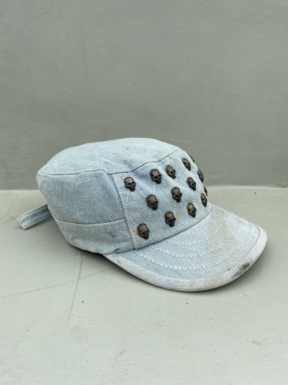 If Six Was Nine 2000s derun punk skull studded denim patrol hat Size ONE SIZE - 4 Thumbnail