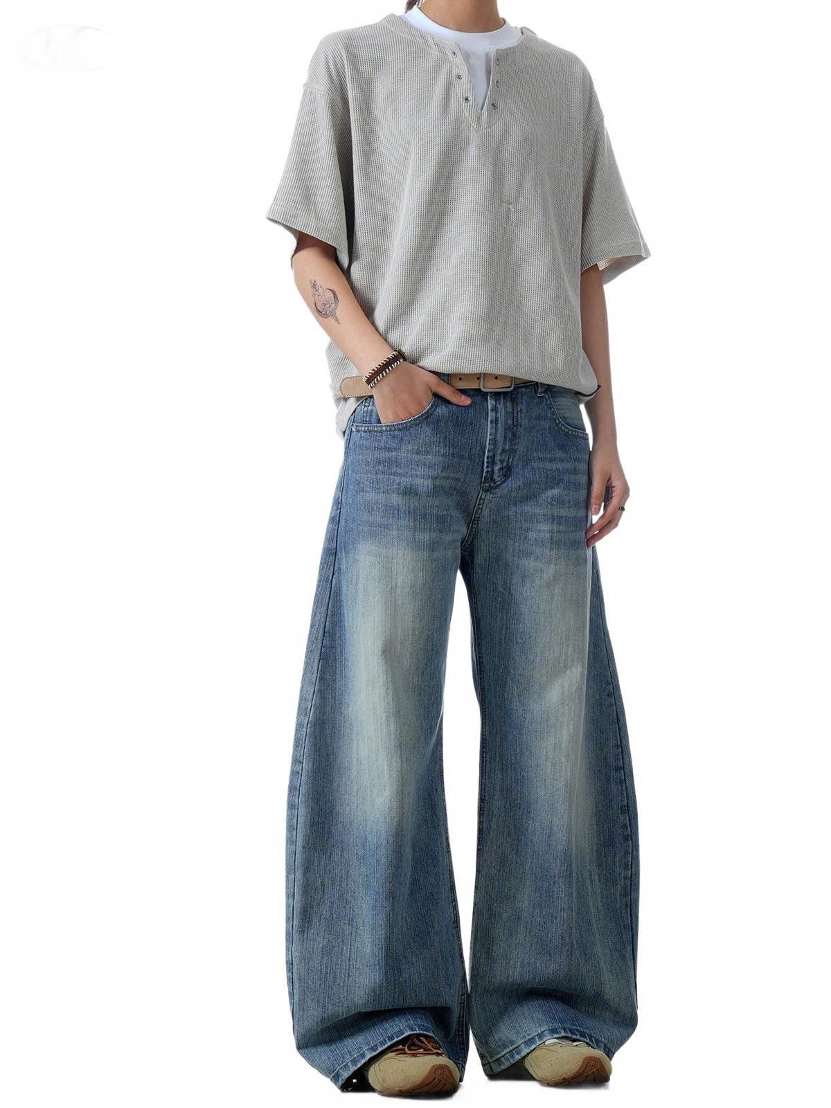 Japanese Brand Light Blue Wide Leg Denim Jeans, Vintage Style Jeans Size US 32 / EU 48 - 3 Thumbnail