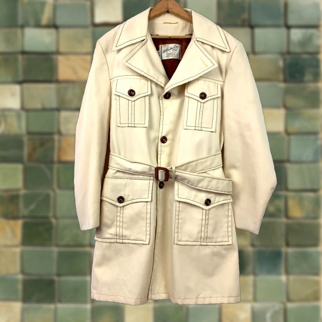 Vintage VINTAGE Campus Trench Coat Adult M Men's 38 Ivory Canvas Lined 70s All Weather Long Coat Size US XXS / EU 40 - 1 Thumbnail