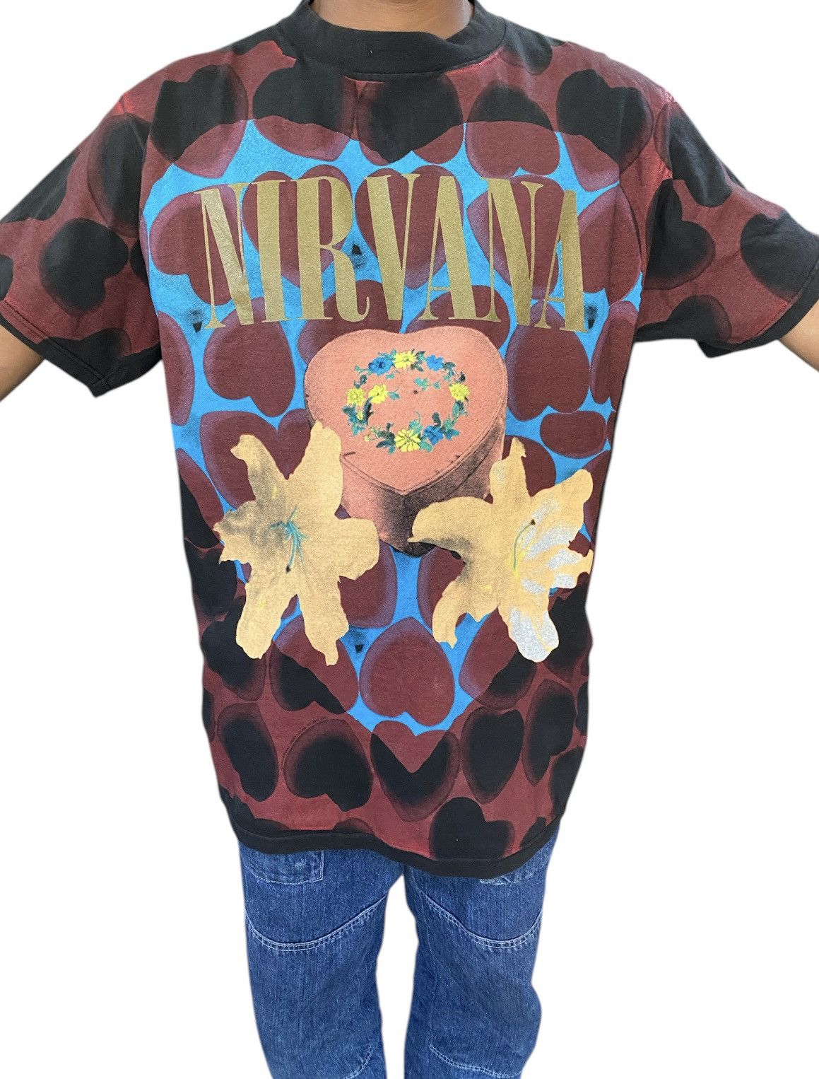 Nirvana × Vintage Vintage 93 Nirvana Heart Shape Box All Over Print Shirt Size US L / EU 52-54 / 3 - 1 Thumbnail