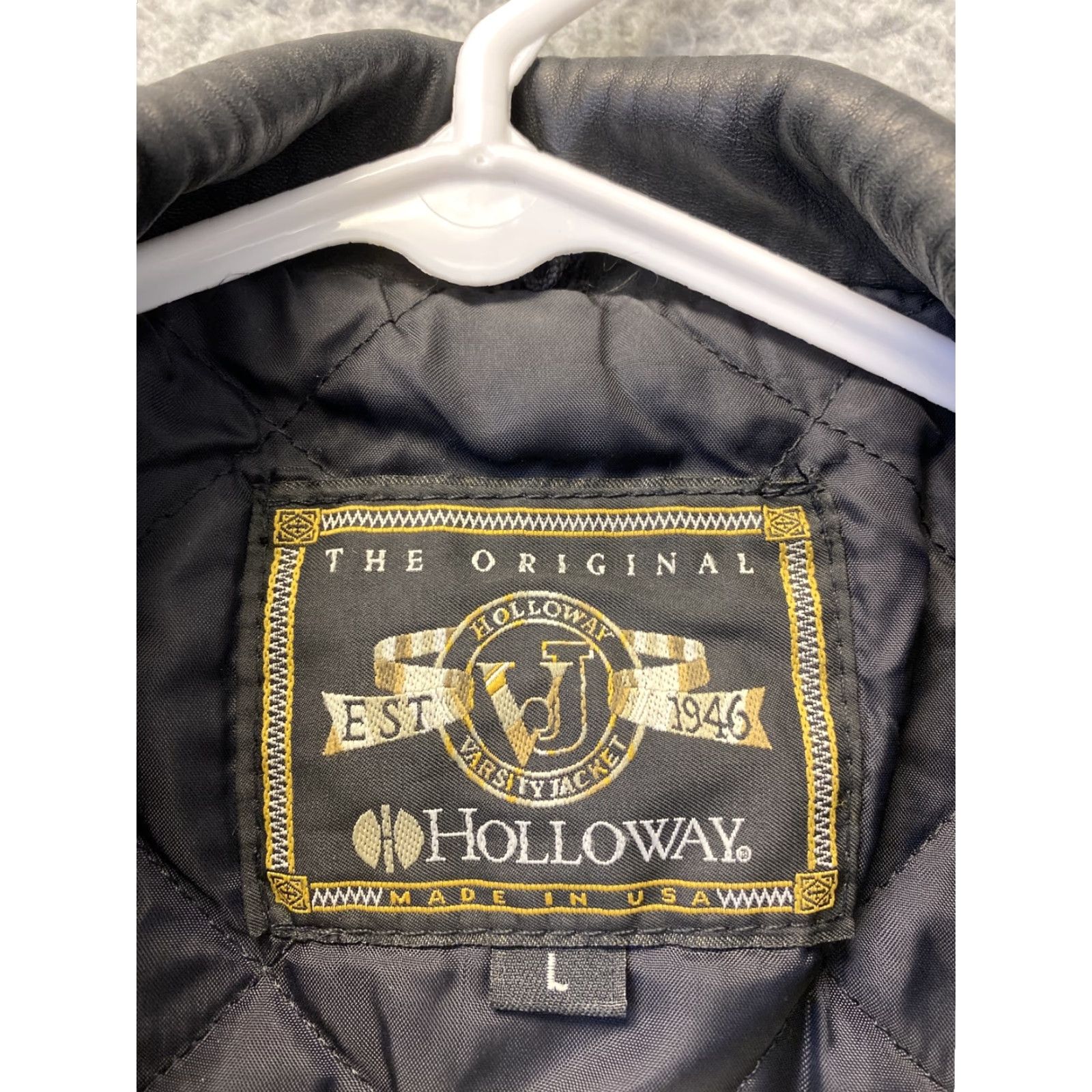 Holloway VINTAGE Holloway Varsity Jacket Mens Large Black Faux Leather 90s Size US L / EU 52-54 / 3 - 3 Thumbnail
