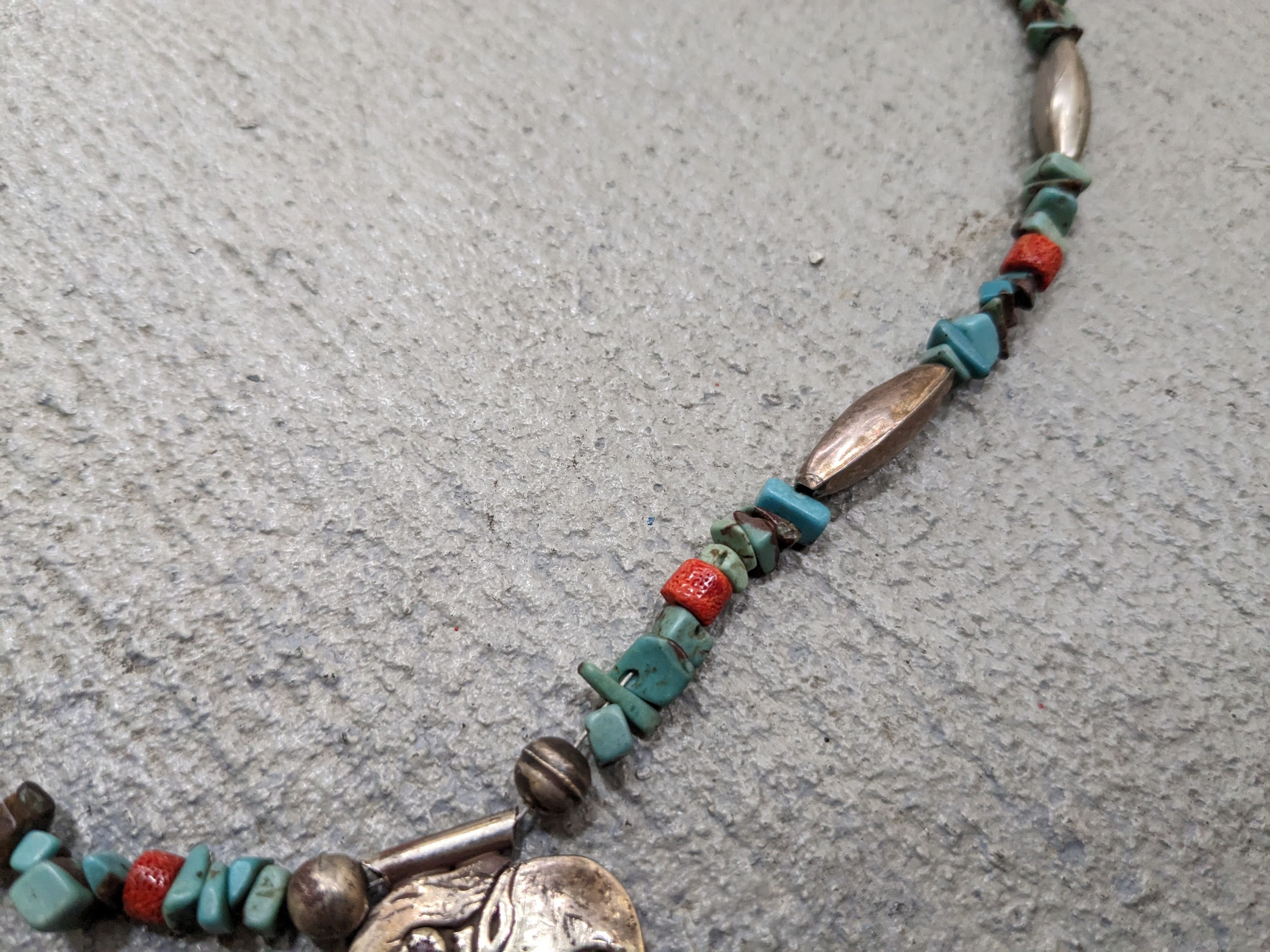 Jewelry Sterling Silver Necklace Turquoise Eagle Native Coral Size ONE SIZE - 5 Thumbnail