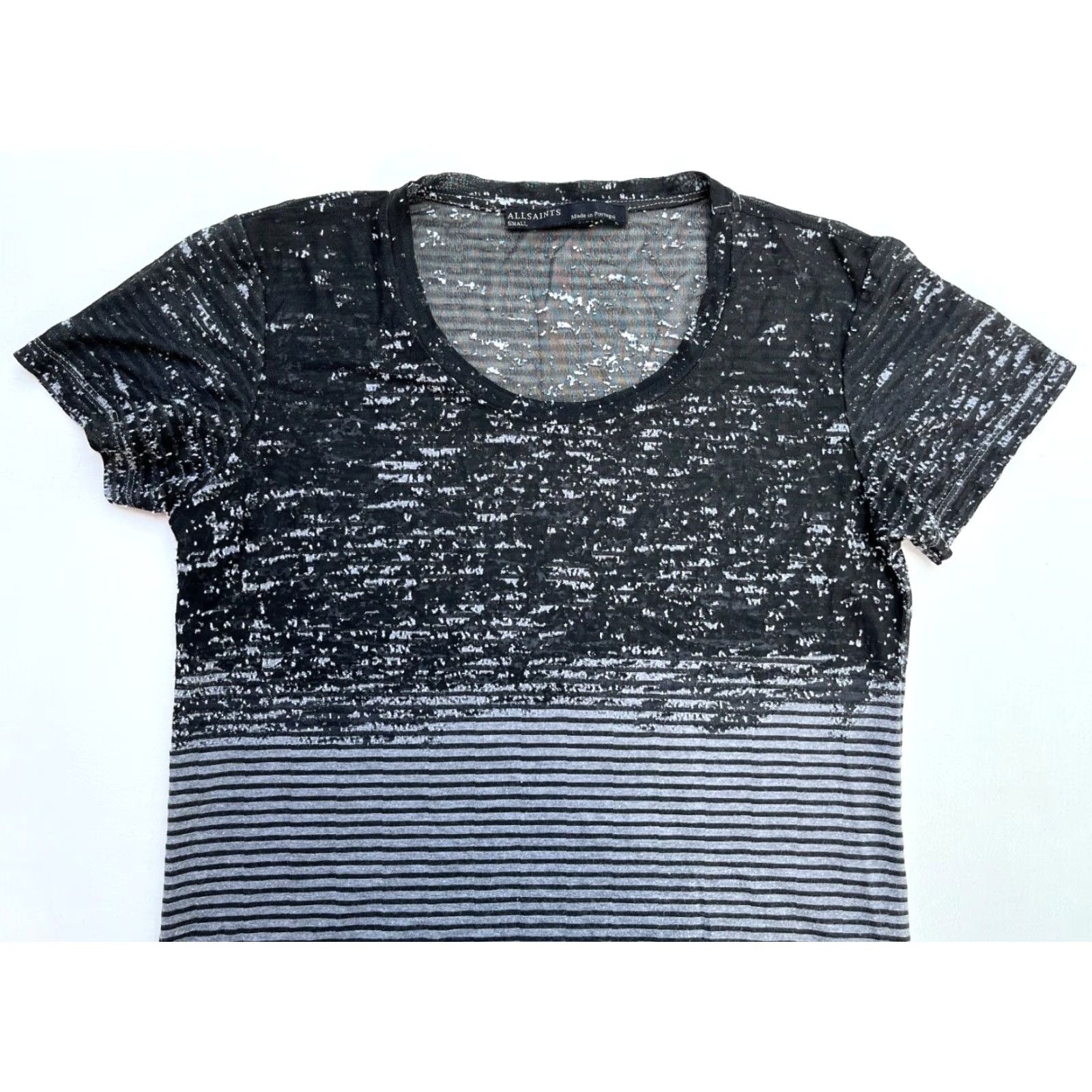 Allsaints AllSaints Women's Zane Rok Tee Striped Short Sleeve Crew Neck Pullover Cotton Blend Gray Sz S Made in Portugal Size S / US 4 / IT 40 - 3 Thumbnail