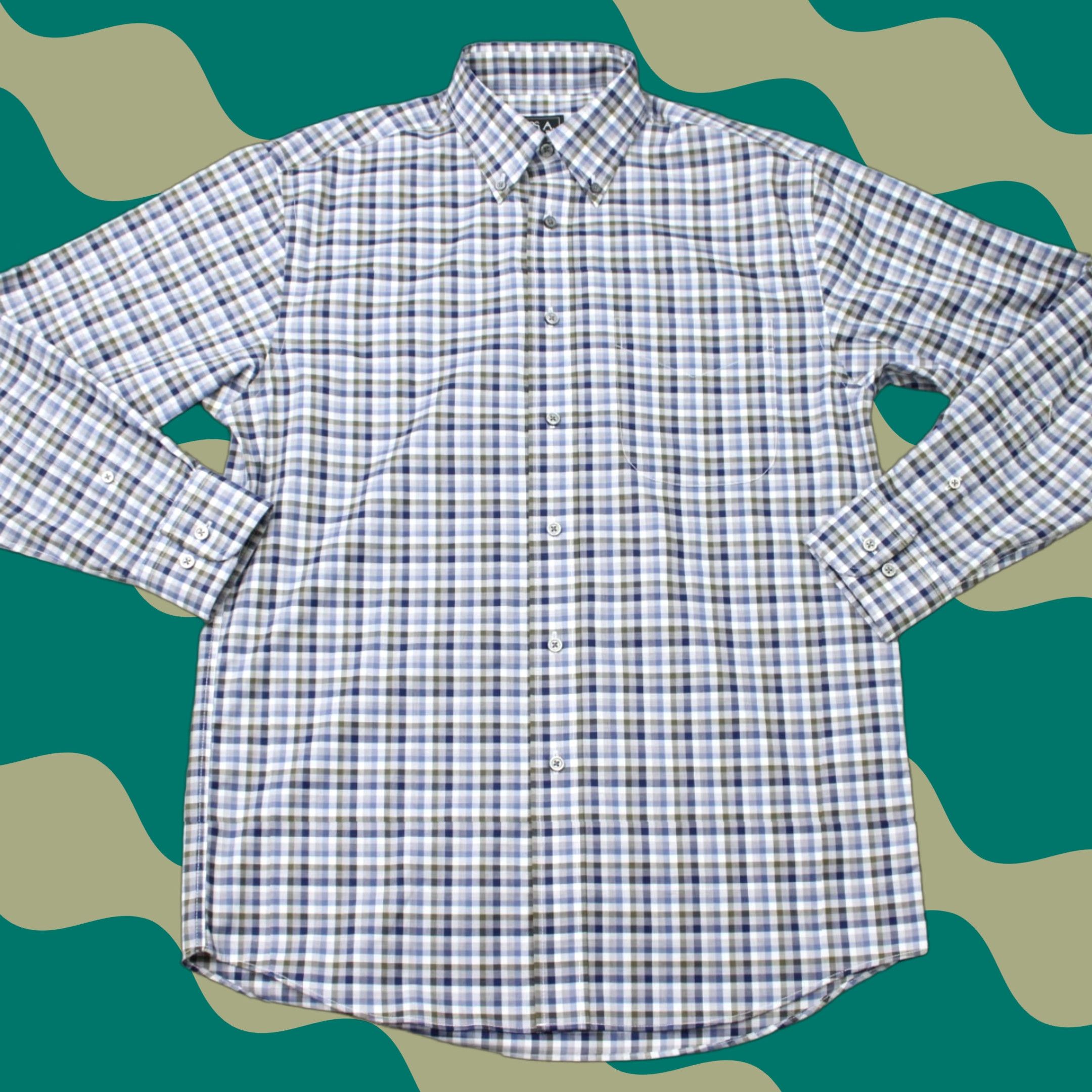 Jos. A. Bank Jos. A. Bank Shirt Mens Small Blue/Green Traveler Traditional Fit Cotton L/S Size US S / EU 44-46 / 1 - 1 Thumbnail