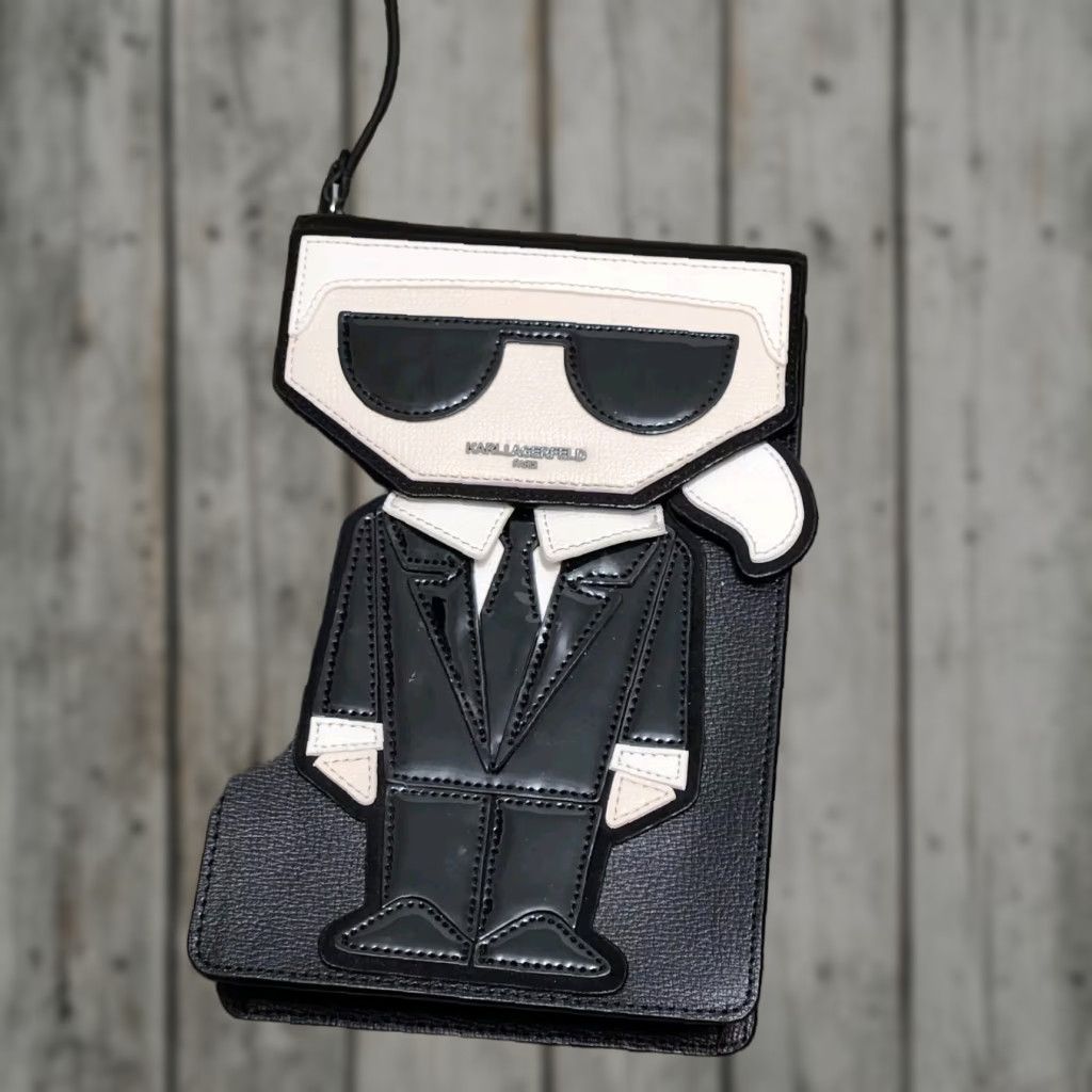 Karl Lagerfeld Karl Lagerfeld Paris Ikons Crossbody Small Bag Womens Black Logo Pattern Zip Faux Leather Adjustable Strap | Karl Lagerfeld | Women | Small | Black Size ONE SIZE - 1 Thumbnail
