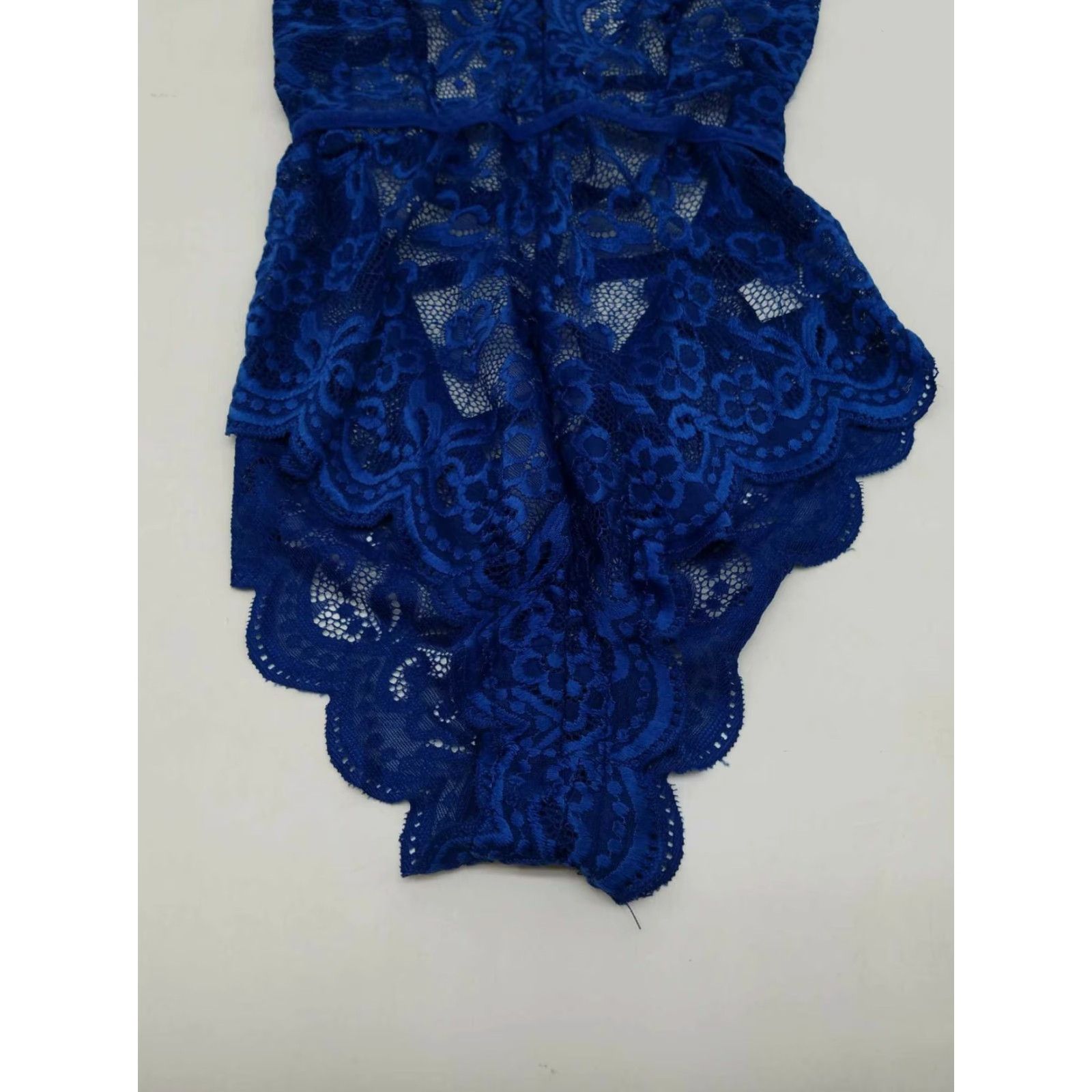 Vintage Kaei & Shi Womens High Cut Halter V Neck Lace Trim Blue Lingerie Bodysuit Size M Size M / US 6-8 / IT 42-44 - 3 Thumbnail