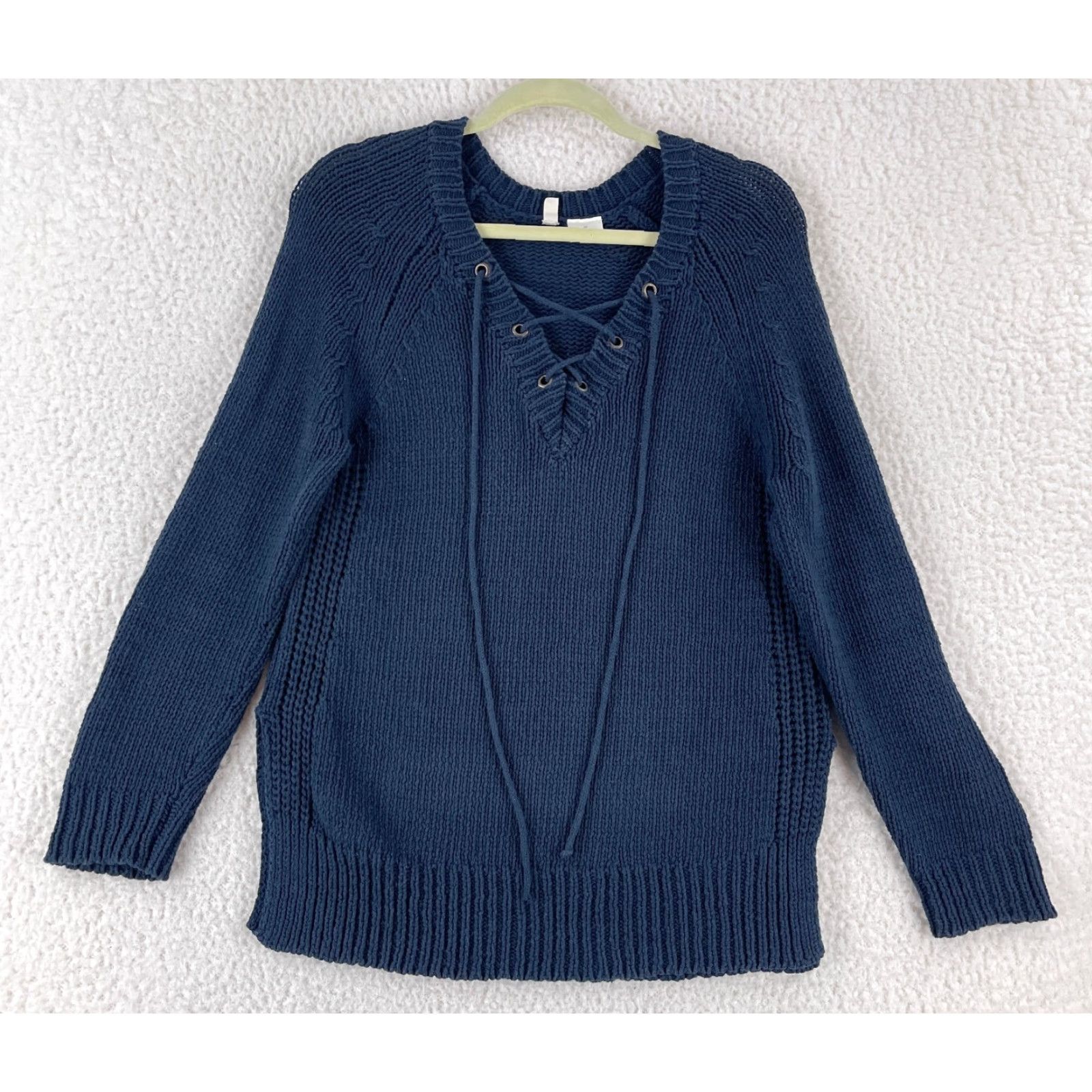Anthropologie Moth Blue Cable Knit Sweater Womens Lace Up V-Neck Long Sleeve Size Small Size S / US 4 / IT 40 - 2 Thumbnail