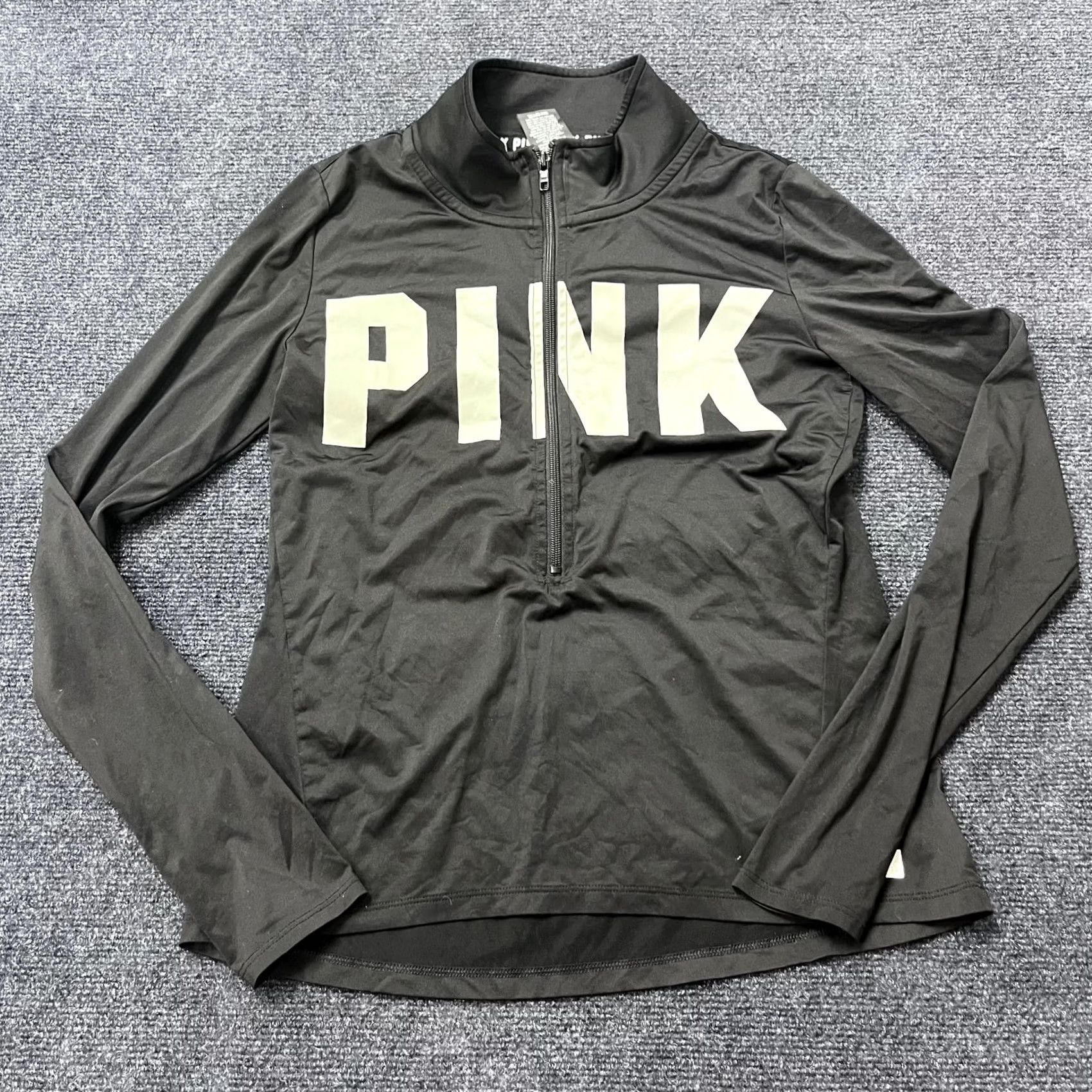Pinko PINK Victoria's Secret Pullover Womens M Black 1/4 Zip Long Sleeve Ultimate Mock Neck Performance/Activewear Size M / US 6-8 / IT 42-44 - 2 Thumbnail