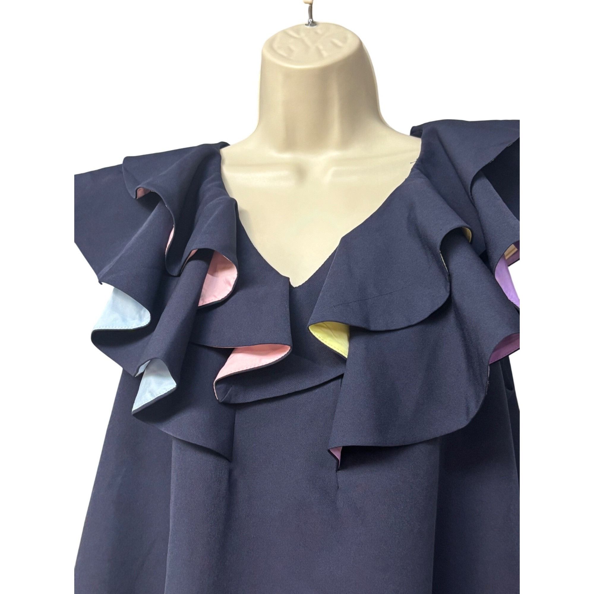 English Factory English Factory Multicolor Lined Ruffle Shift Dress, Navy, S Size S / US 4 / IT 40 - 3 Thumbnail