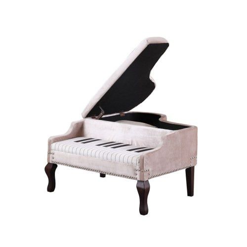 Designer × Homemade 21-Inch-Long Beige Piano Silver Nailheads Storage Ottoman Size US L / EU 52-54 / 3 - 4 Thumbnail