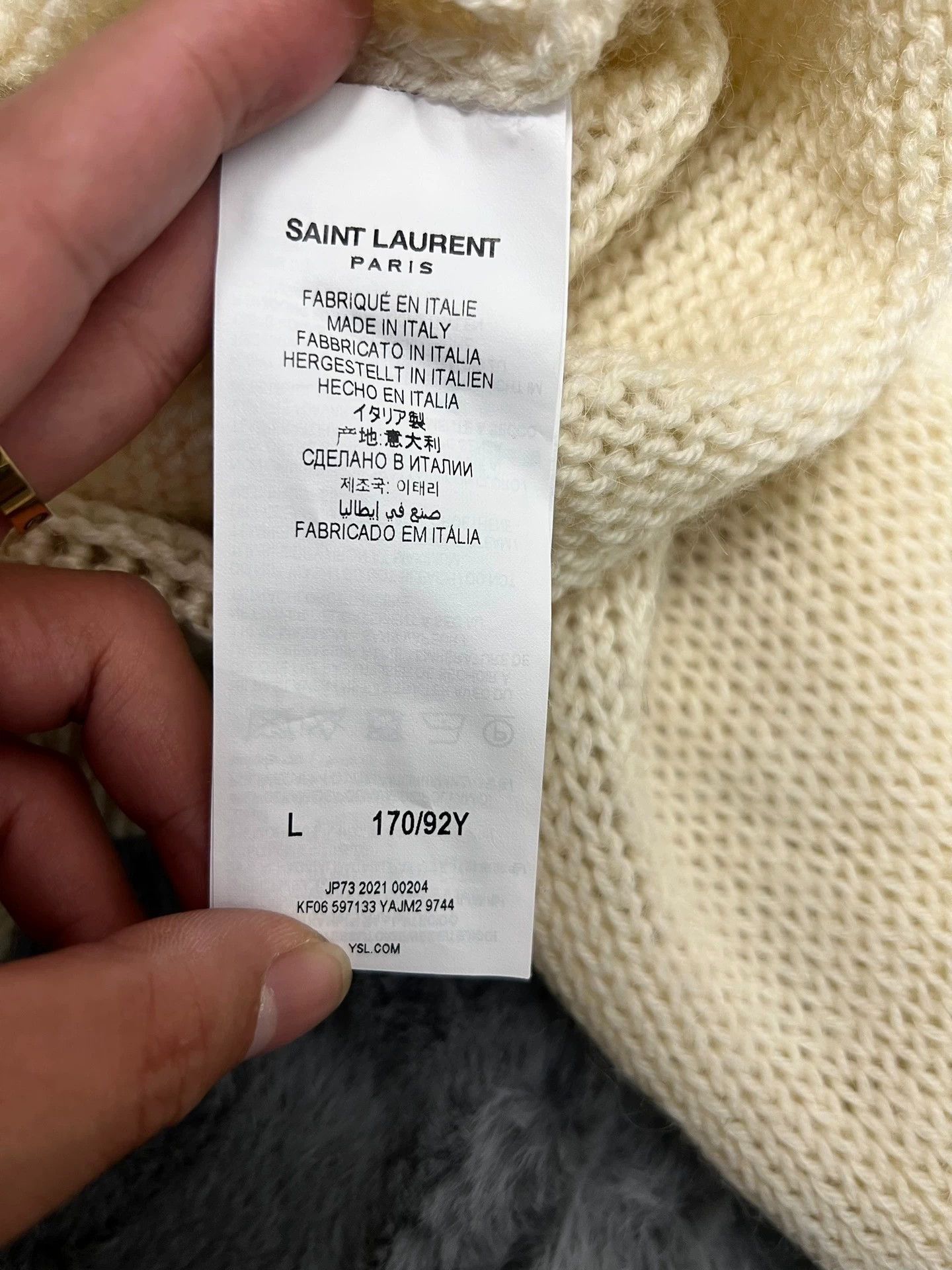 Saint Laurent Paris Authentic Saint Laurent Off-White Checkered Wool Sweater Size L / US 10 / IT 46 - 5 Thumbnail