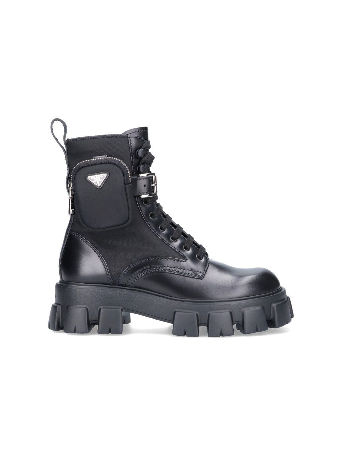 image of Prada Logo Leather And Nylon Boots With Pouch Size 7.5 in Black, Men's