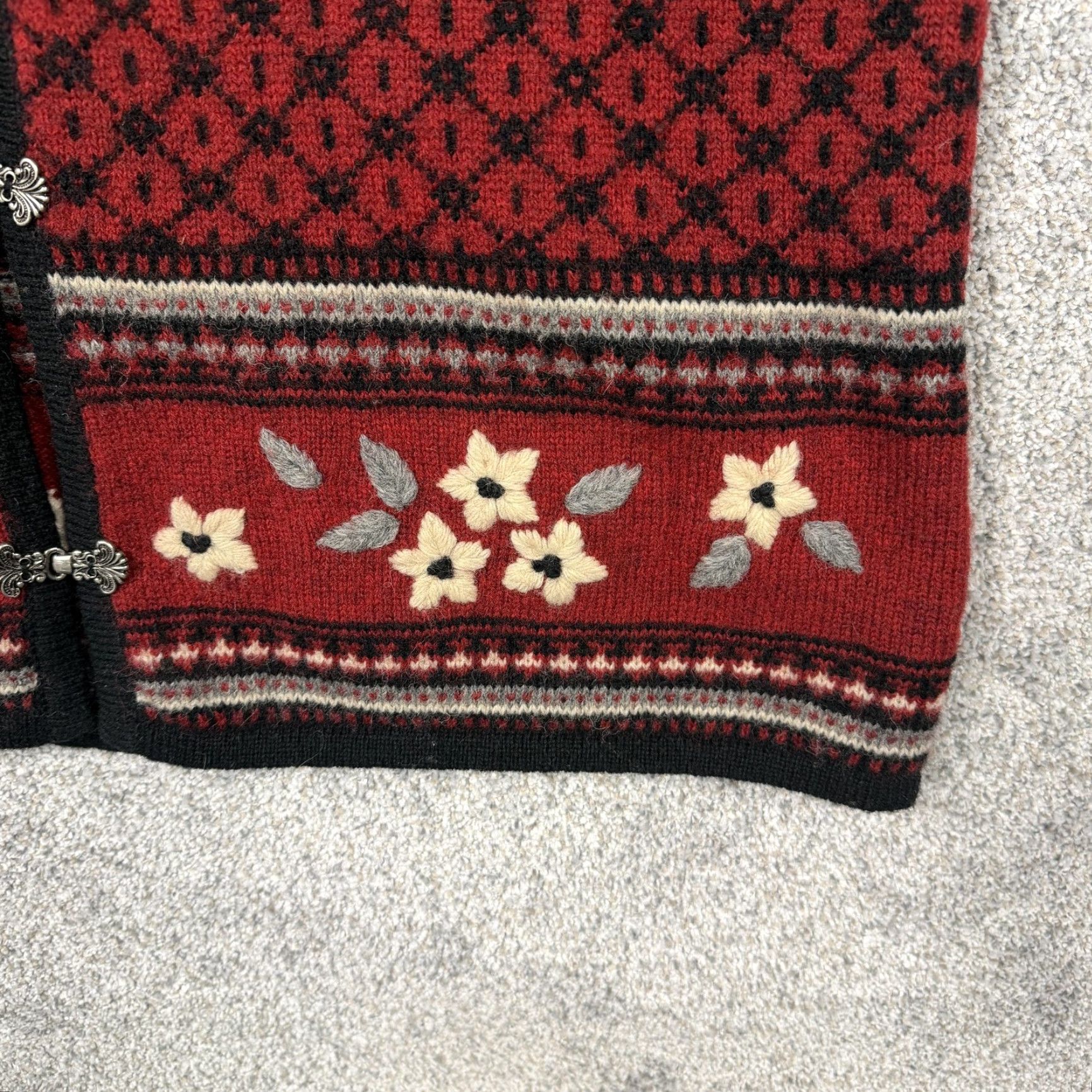 Vintage Vtg 90s Woolrich Cardigan Sweater Womens XL Red Fair Isle Wool Nordic Cabincore Size XL / US 12-14 / IT 48-50 - 7 Thumbnail