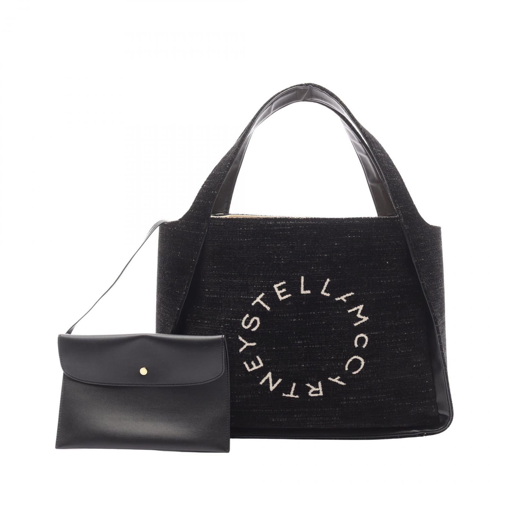 Stella Mccartney Stella Logo Handbag Tote Bag Fabric Fake Leather Black