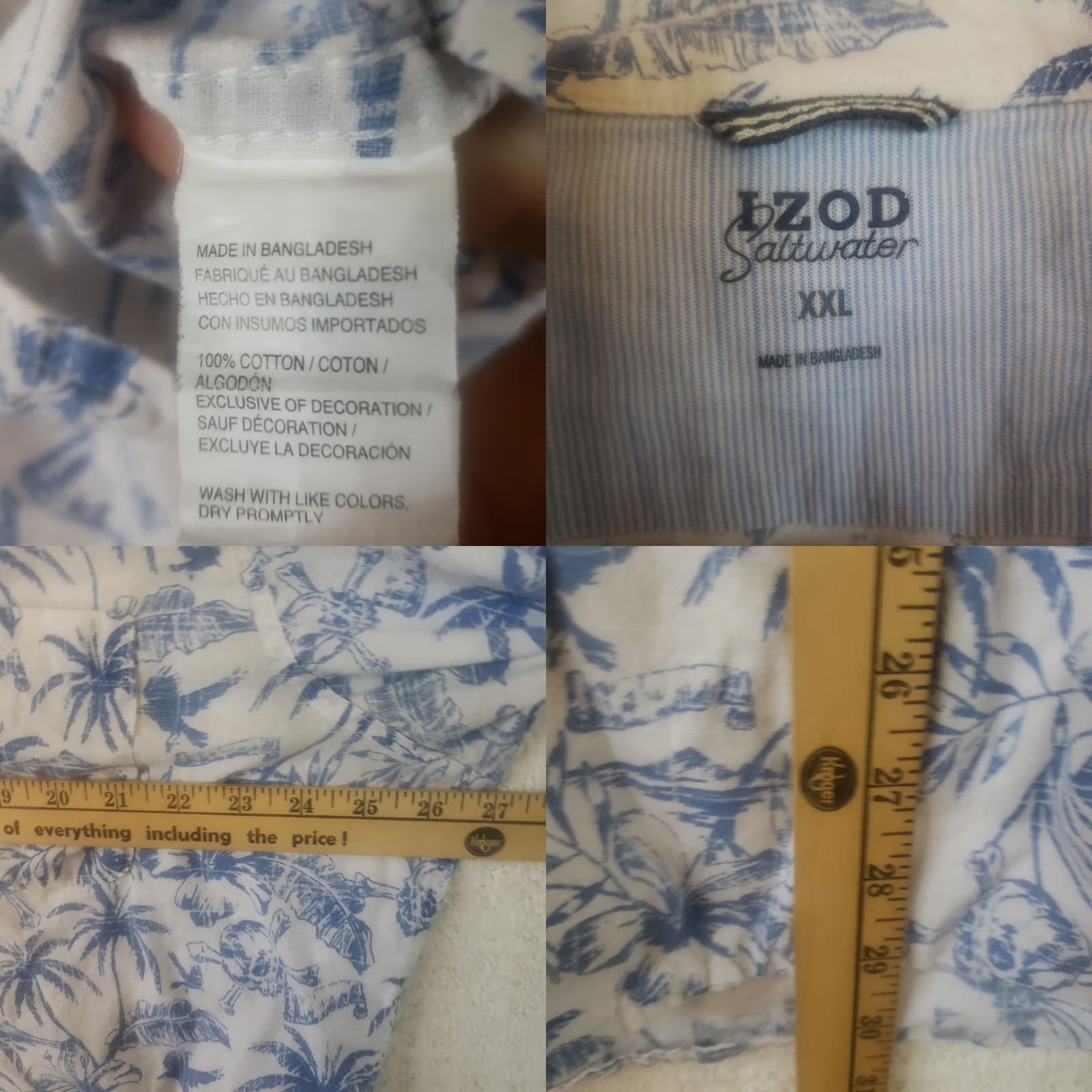 Izod IZOD Saltwater Blue Floral Print Short Sleeve Cotton Button-Up Shirt Men's 2XL Size US XXL / EU 58 / 5 - 9 Thumbnail