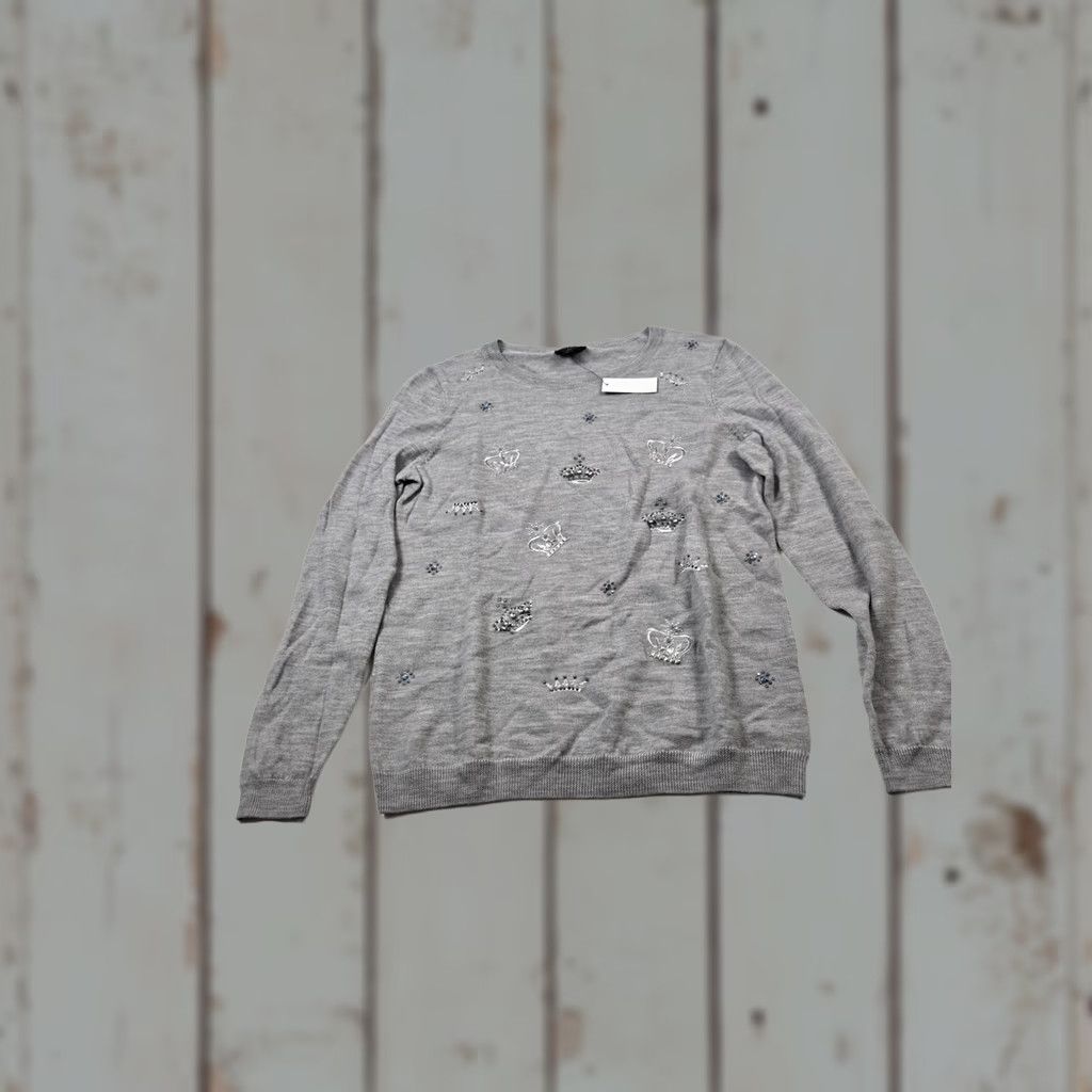 Talbots Talbots Sweater Womens Petite Small Gray Merino Wool Crown Embellished Pullover Size S / US 4 / IT 40 - 1 Thumbnail