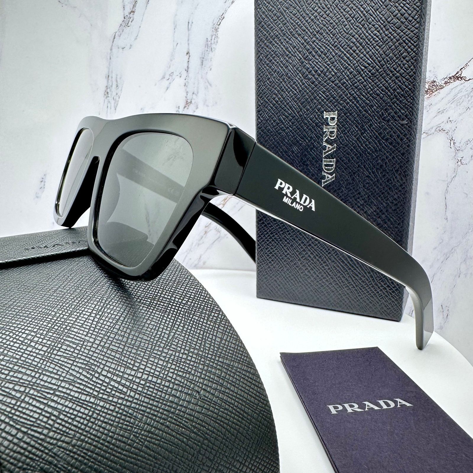 Prada NEW PRADA Sunglasses Black Square Rectangle w/ Box & Case Size ONE SIZE - 6 Thumbnail