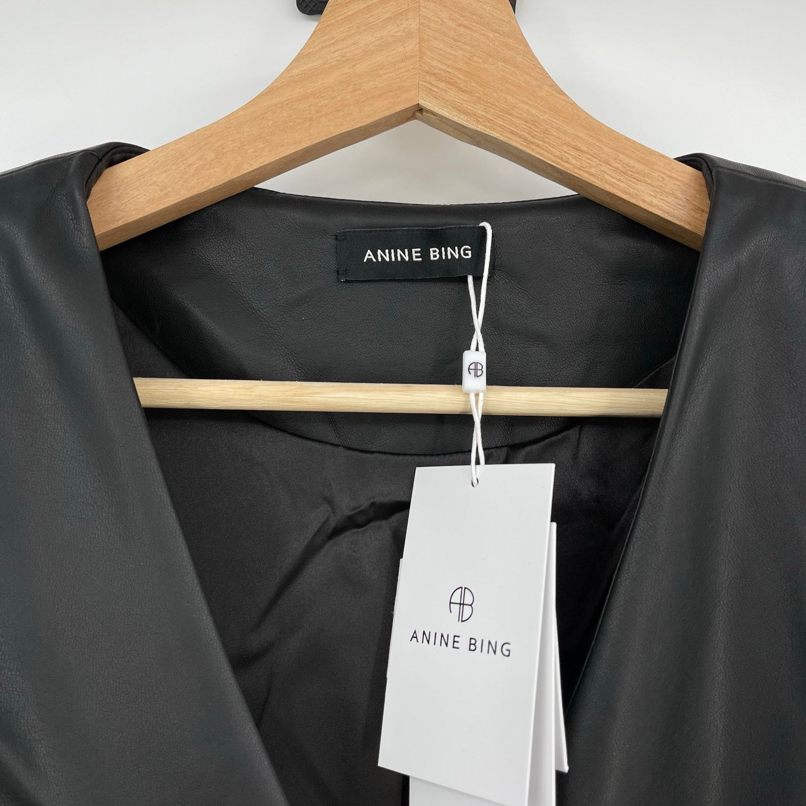 Anine Bing Anine Bing | NWT Joey Dress Black Faux Leather Wrap Dress M Size M / US 6-8 / IT 42-44 - 7 Thumbnail