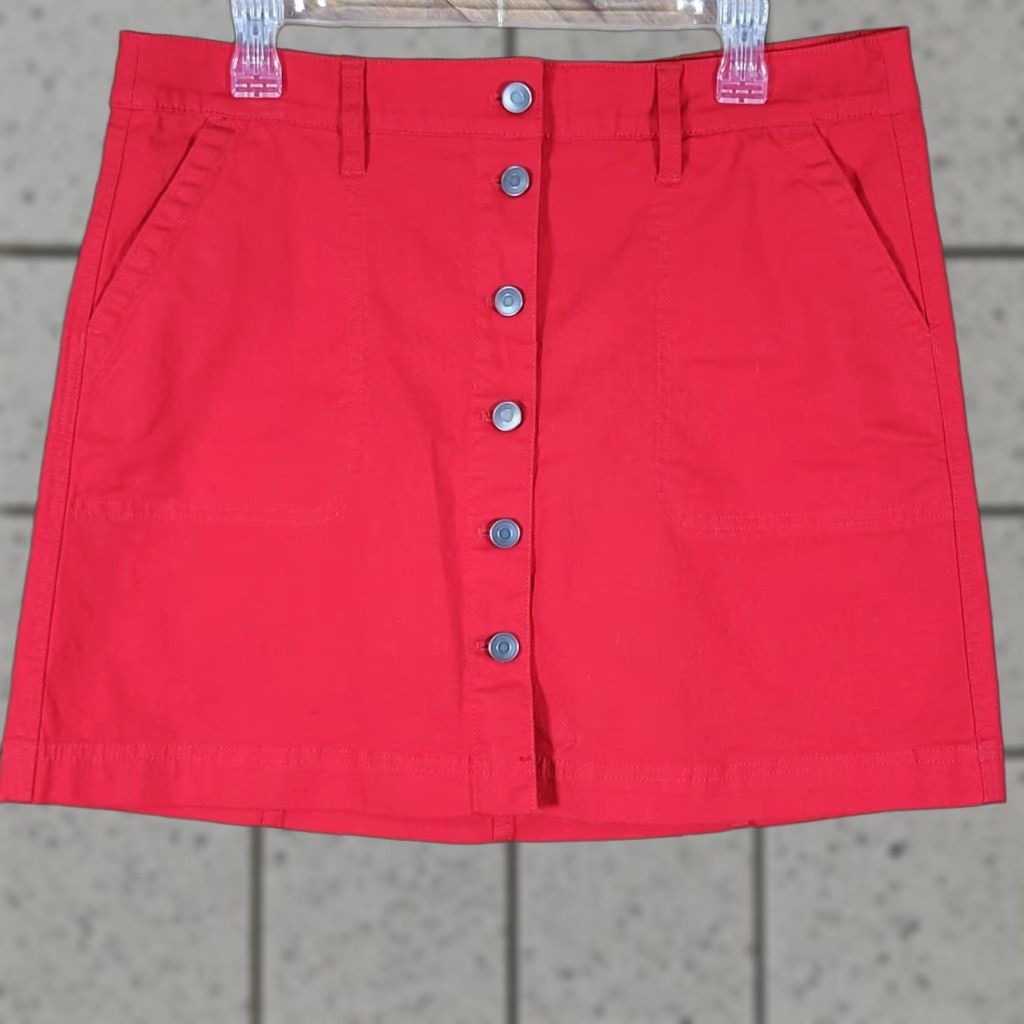 J.Crew VINTAGE? J. Crew Mercantile Canvas Womens Red Button Front Skirt Mini 10 New With Tags Red Womens Skirt Canvas 17.5" Waist 17" Short/Mini 10 Size 32" / US 10 / IT 46 - 1 Thumbnail