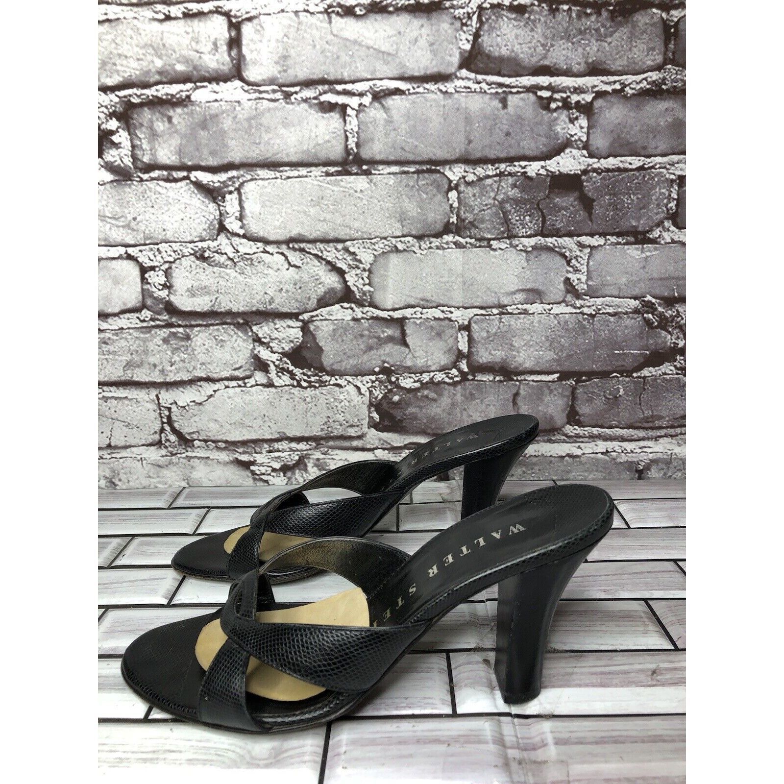 Walter Steiger Walter Steiger Black Leather Python Print Heel Sandals Women Size US 8.5 / IT 38.5 - 9 Thumbnail