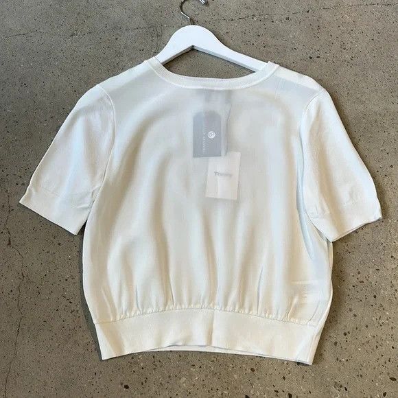 image of Theory Ivory Silk Shrunken Short-Sleeve Top, Women's (Size Medium)