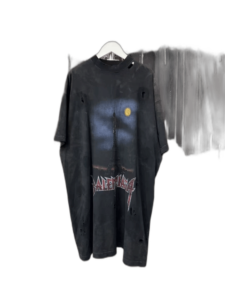 balenciaga distressed eiffel tower short sleeve shirt