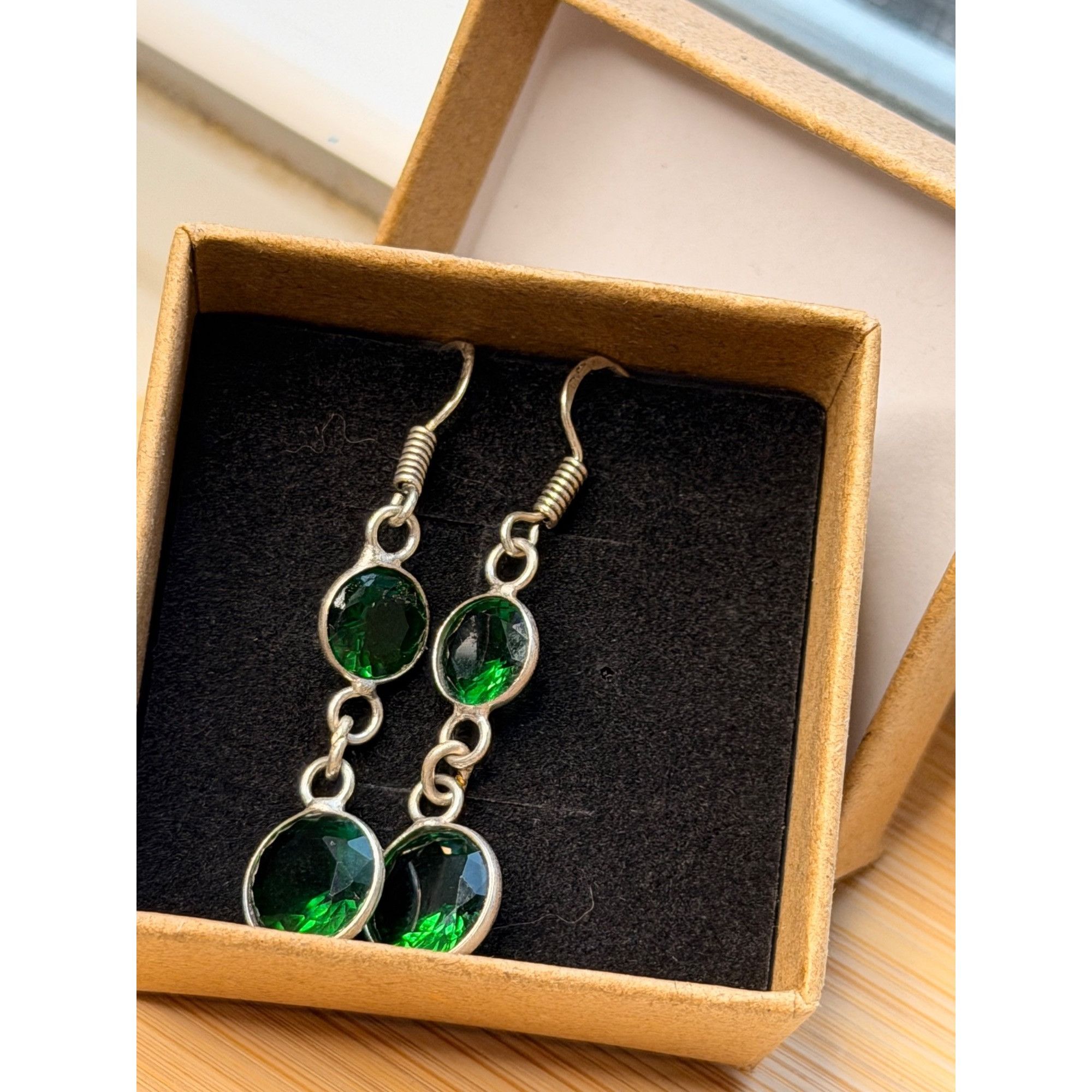 Other Sterling Silver Green Crystal Drop Earrings Size ONE SIZE - 6 Thumbnail