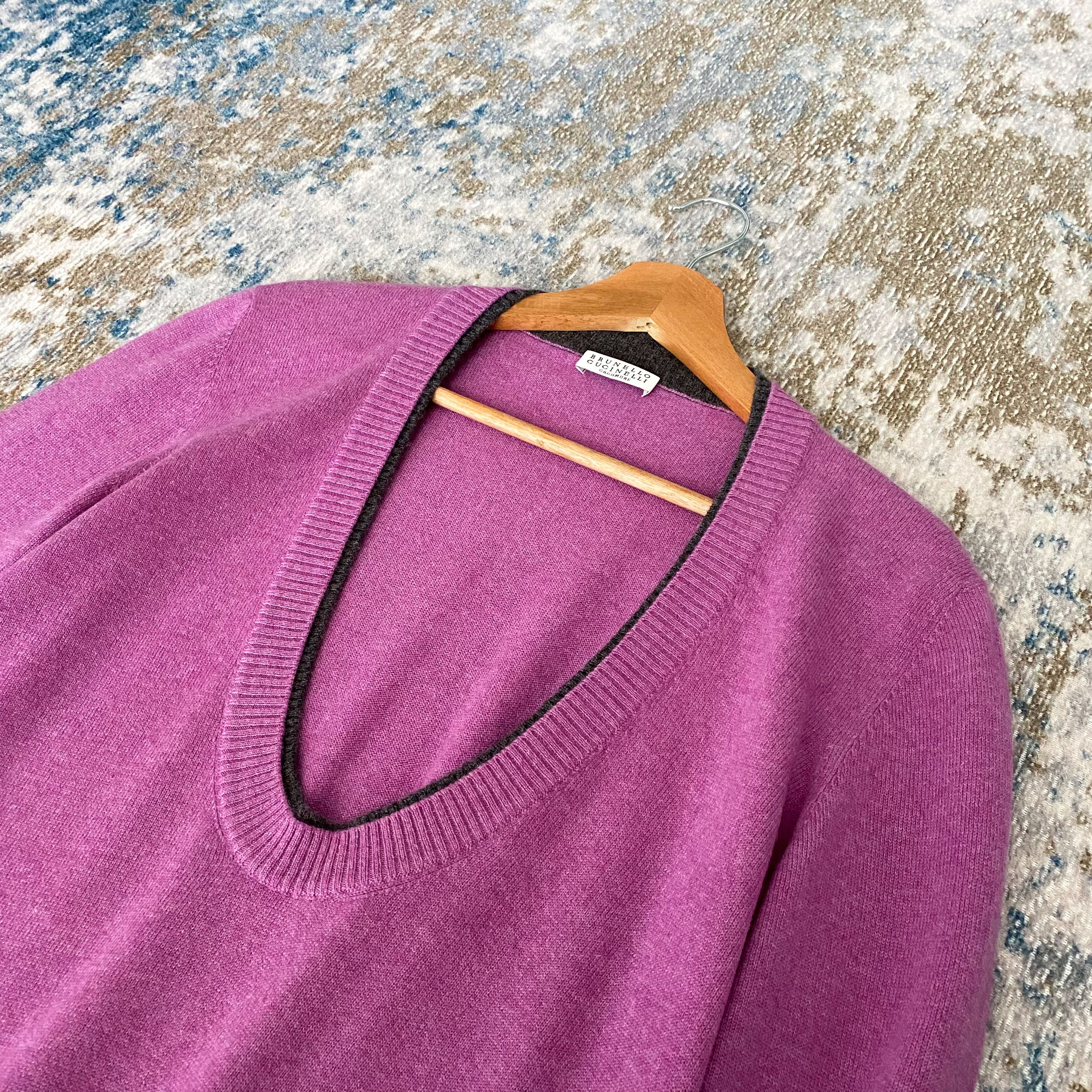 Brunello Cucinelli Brunello Cucinelli Cashmere Deep V-Neck Sweater Size L / US 10 / IT 46 - 7 Thumbnail