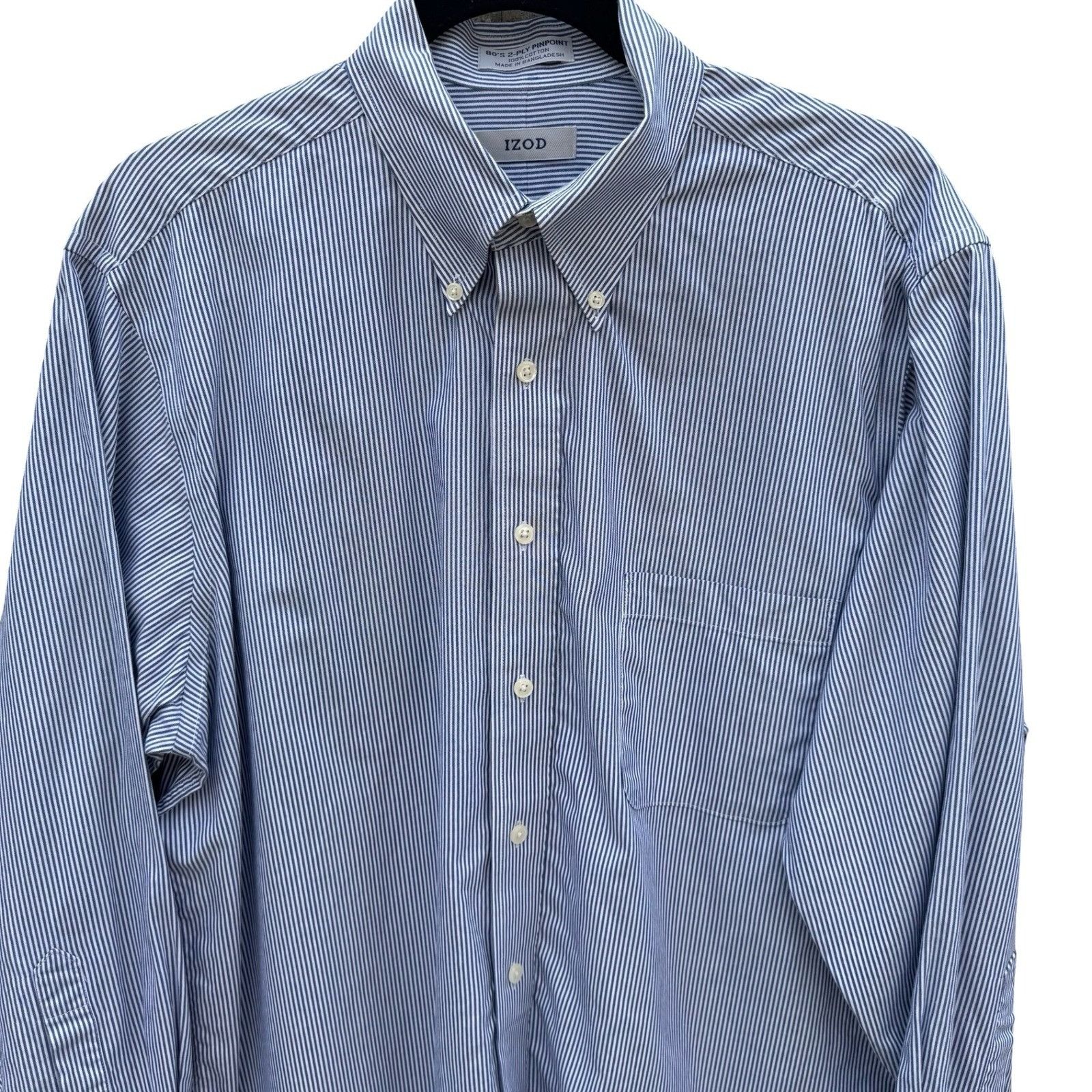 Izod IZOD Vintage Mens Blue Striped 80s 2-Ply Pinpoint Oxford Shi Size US L / EU 52-54 / 3 - 3 Thumbnail
