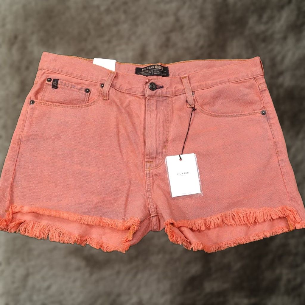 Denime BIG STAR Boyfriend Shorts Womens L Orange Denim Fringe 5-Pocket Zip Fly 35in Waist Summer Casual Womens Size 36" / US 14 / IT 50 - 1 Thumbnail