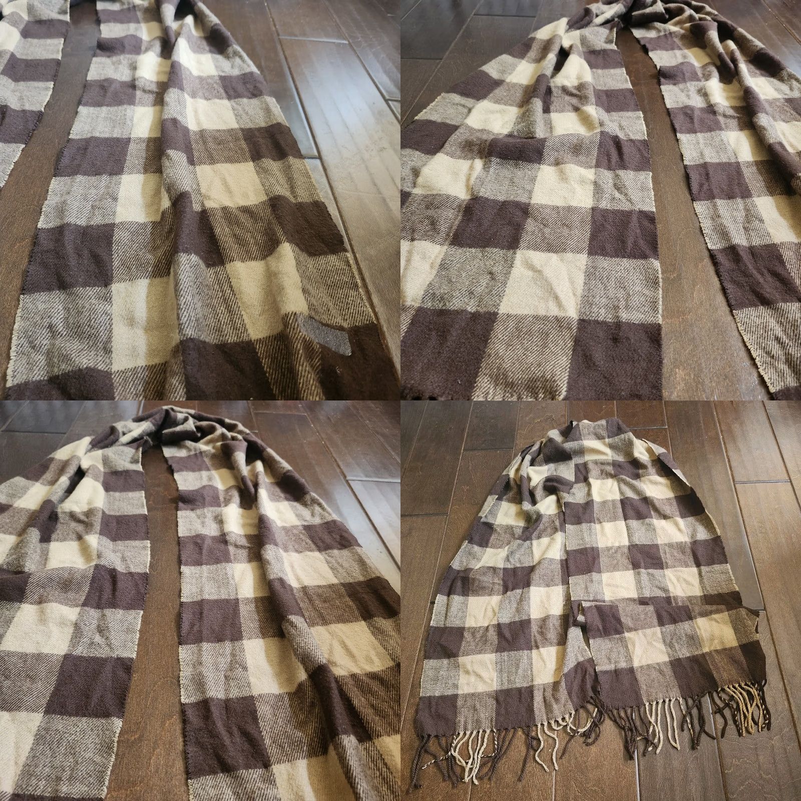 Vintage Winter Brown & Tan Plaid Scarf - Unbranded Rectangle Unisex, Machine Washable, Winter, Fall, Adults? Size ONE SIZE - 8 Thumbnail