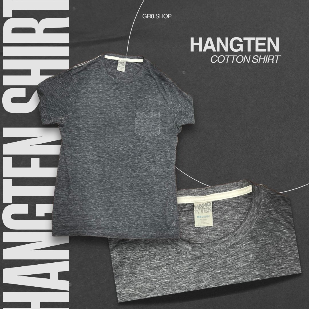 Hang Ten Hangten Men’s Cotton Shirt – Gray Short Sleeve Casual Tee | Size US M / EU 48-50 / 2 - 1 Thumbnail